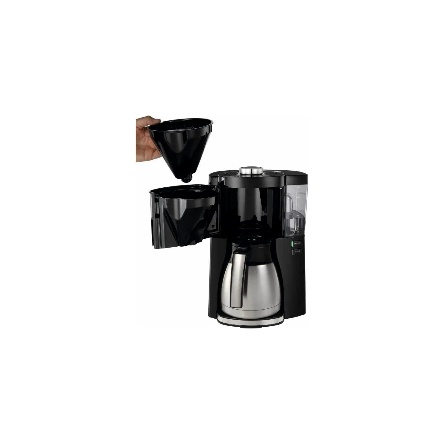 Melitta LOOK Therm Perfection 1025-16 Cafetière filtre isotherme, 10 à 15 tasses, réservoir d'eau amovible et programme de détartrage, Noir/Inox