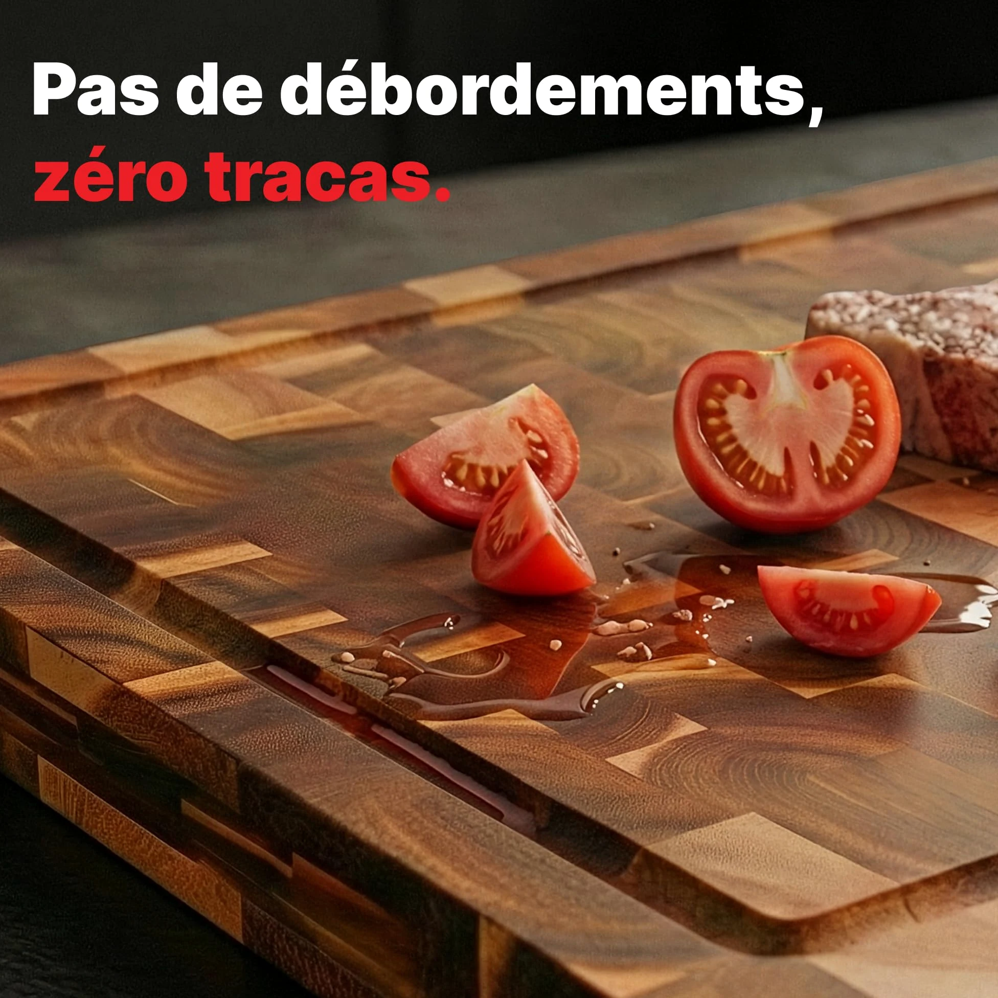 Matakumi Planche à Découper Bois - Planche de Cuisine en Bois d’Acacia avec Poignées Latérales, Rigole à Jus et Bois de Bout pour Préserver les Lames de Couteaux - Double Face (40 x 30 x 3 cm)
