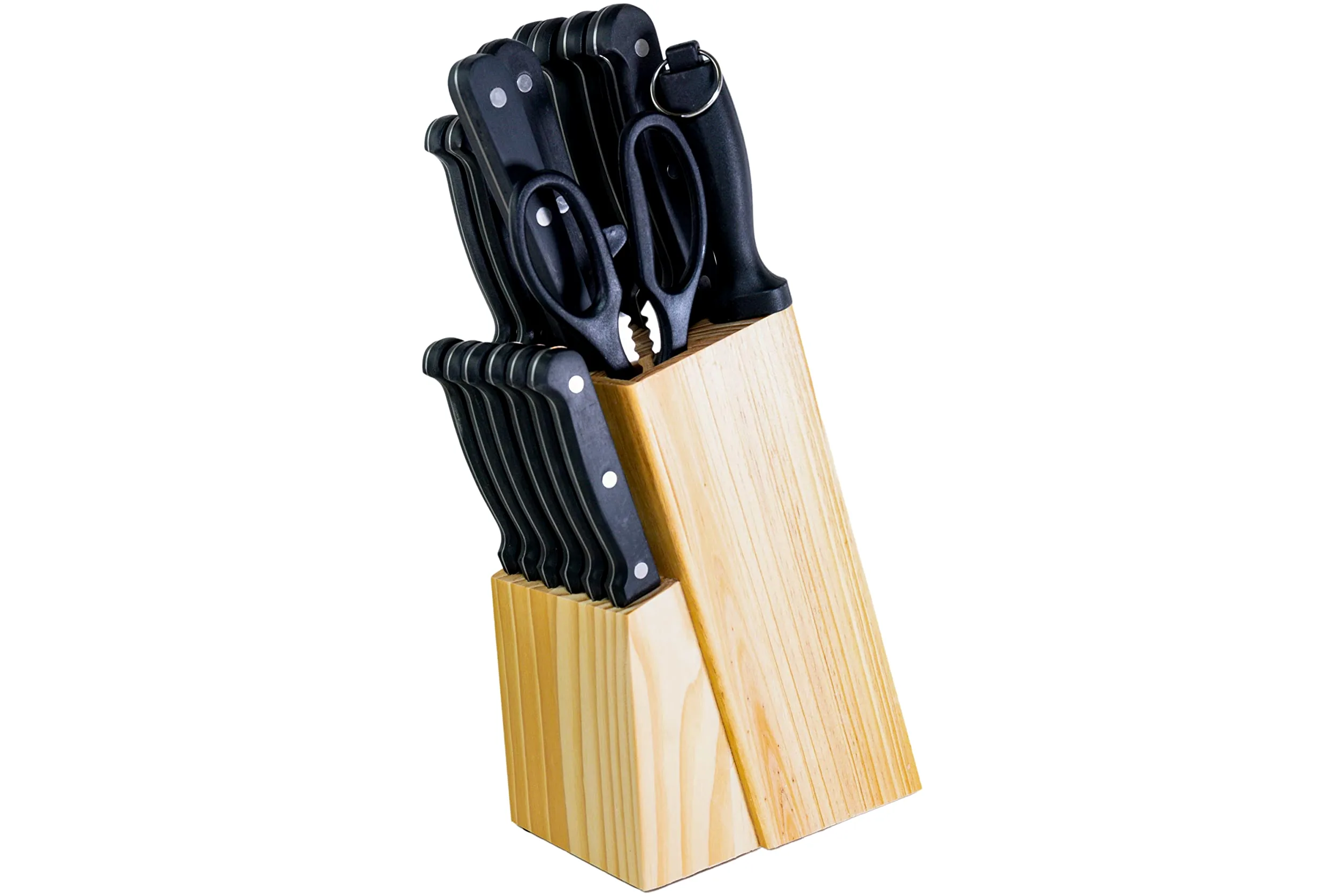 Pradel Excellence - Bloc Couteaux et Accessoires 17 Pièces - Lames Acier Inoxydable - Manches POM 3 Rivets - Fourchette, Fusil, Ciseaux - Bloc Bois - Boîte Couleur