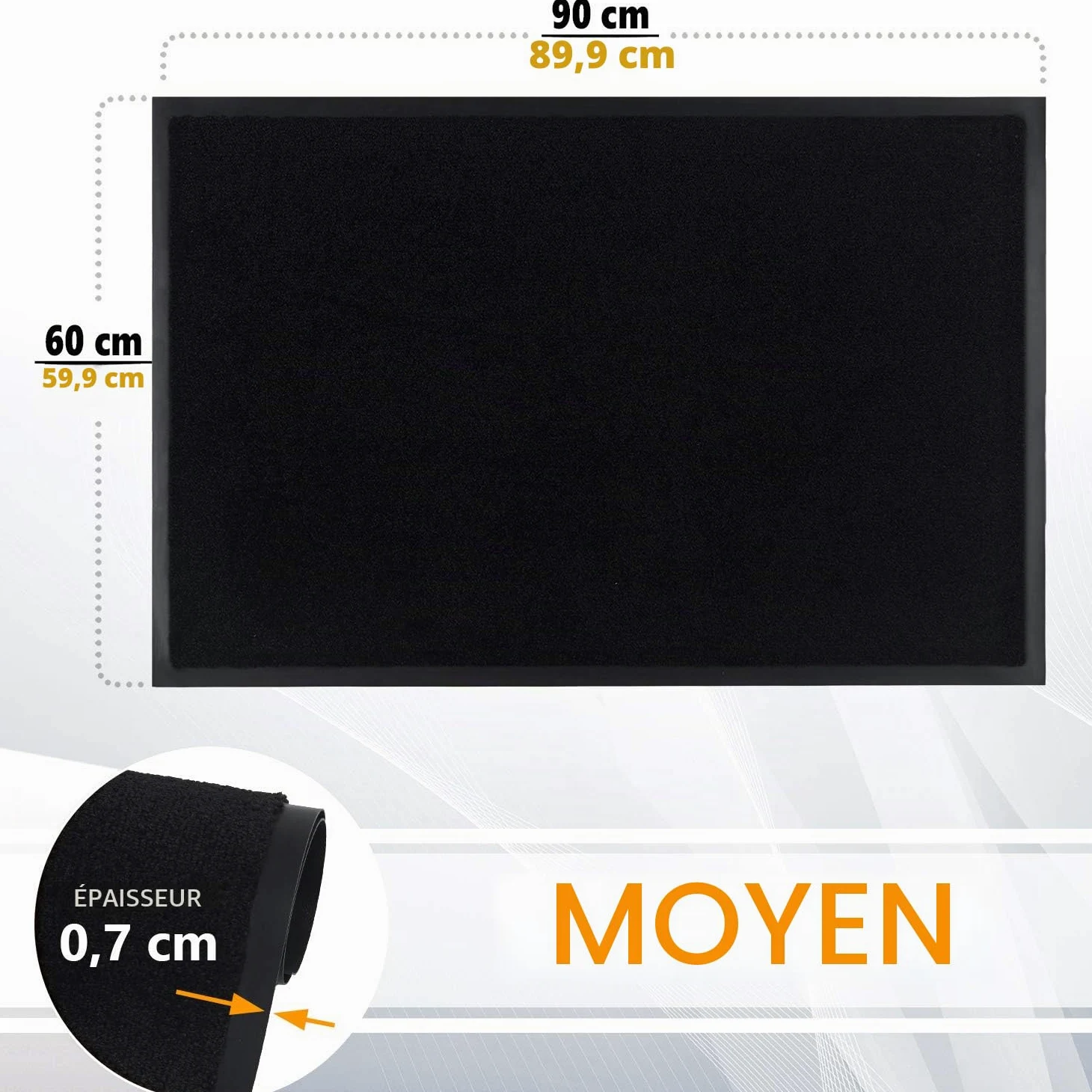 GadHome Tapis de Porte, Noir 60x90 cm|Tapis de Porte extérieur, imperméable, Lavable, Tapis Robuste antidérapant, retient la poussière, paillasson, Couloir, entrée, Cuisine, Chambre