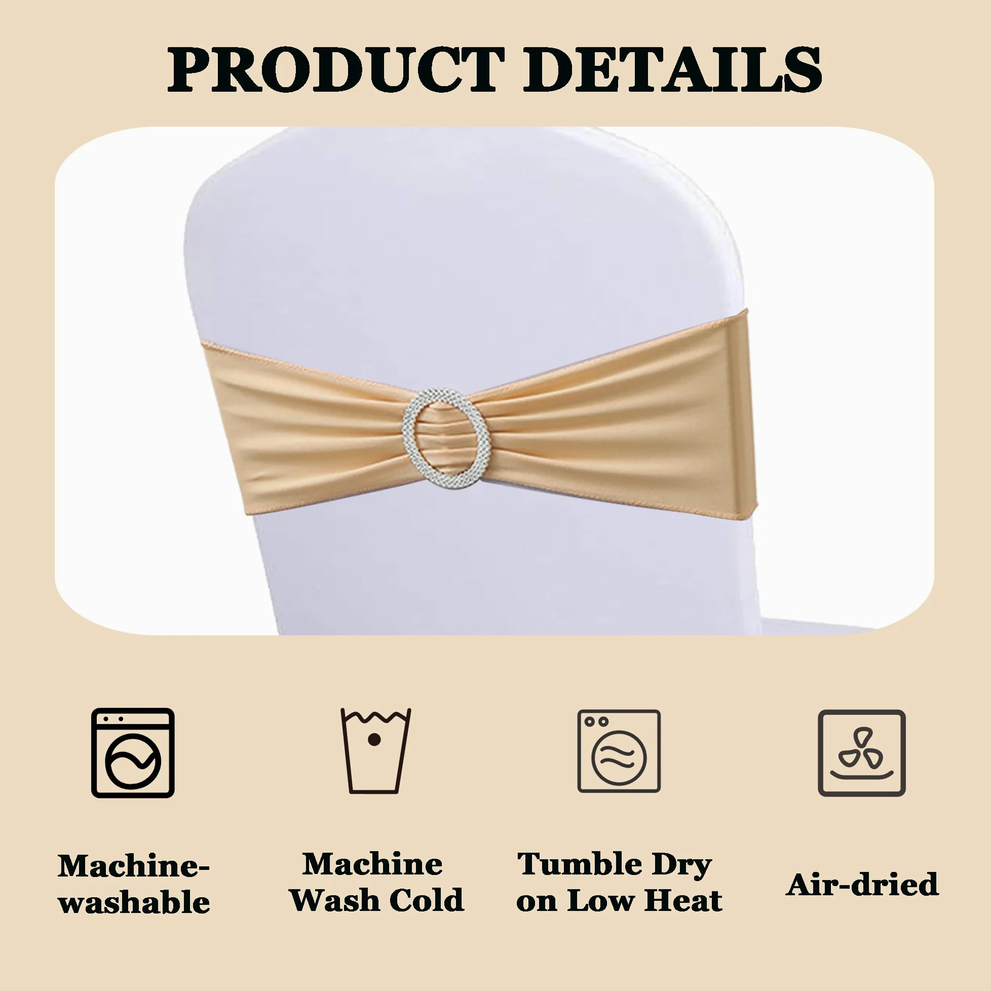 Lot de 50 Écharpes De Chaise Élastiques avec Boucle Ronde - Housse de Chaise et Ceinture Extensible Décoration pour Mariage, Banquet, Fête, Réception, Fête d'anniversaire (Champagne Or)