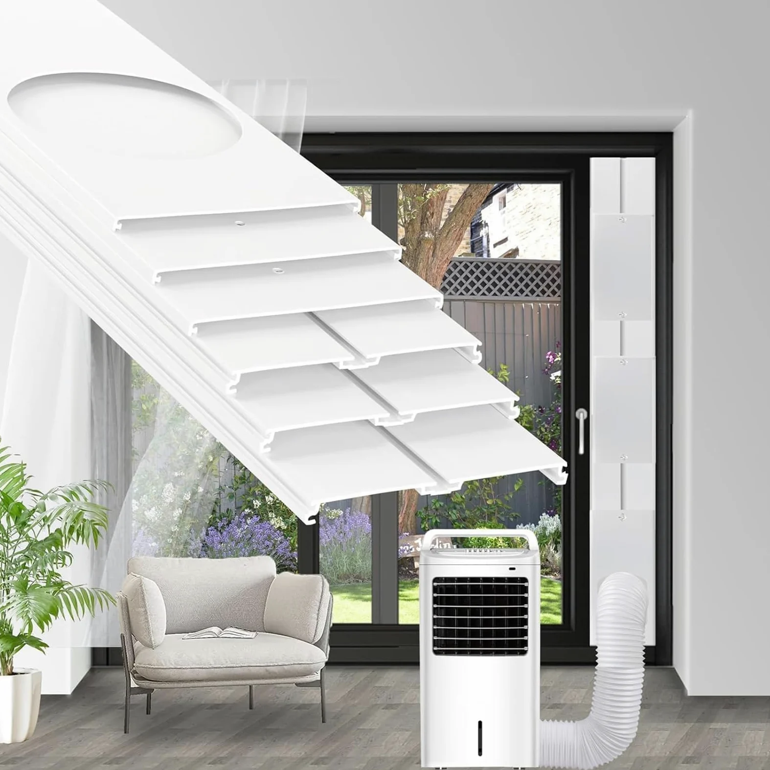 Kit Calfeutrage Climatiseur, Kit Fenêtre pour Climatiseur Mobile, 6 Pièces, 16 x 43-229cm avec Adaptateur de Tuyau d'Évacuation d'Air 15cm, Calfeutrage Fenêtre pour Climatiseur Mobile