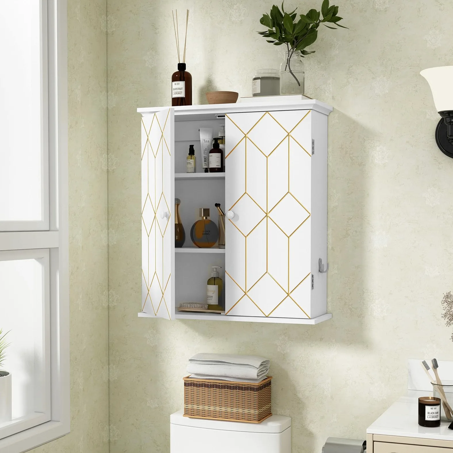 HOLTICO Armoire à pharmacie suspendue - Armoire murale de salle de bain - Armoire murale avec étagère réglable - Blanc - Armoire autonome pour cuisine, salle de bain, chambre à coucher