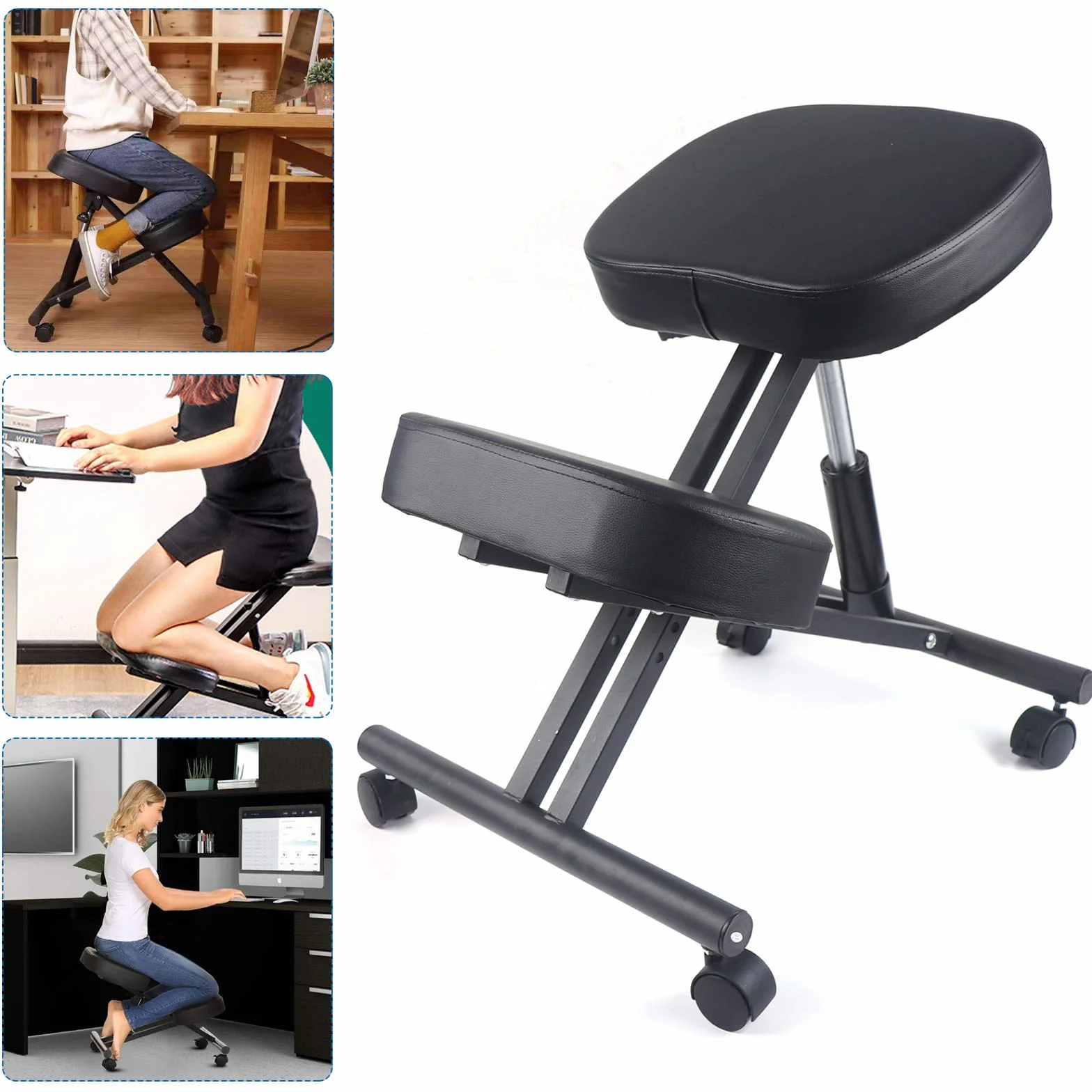 Chaise genoux avec roulettes - Ergonomique - Pour ordinateur - Tabouret de santé - Hauteur réglable de 50 à 60 cm - Orthopédique - Pour soutenir vos genoux et tibias