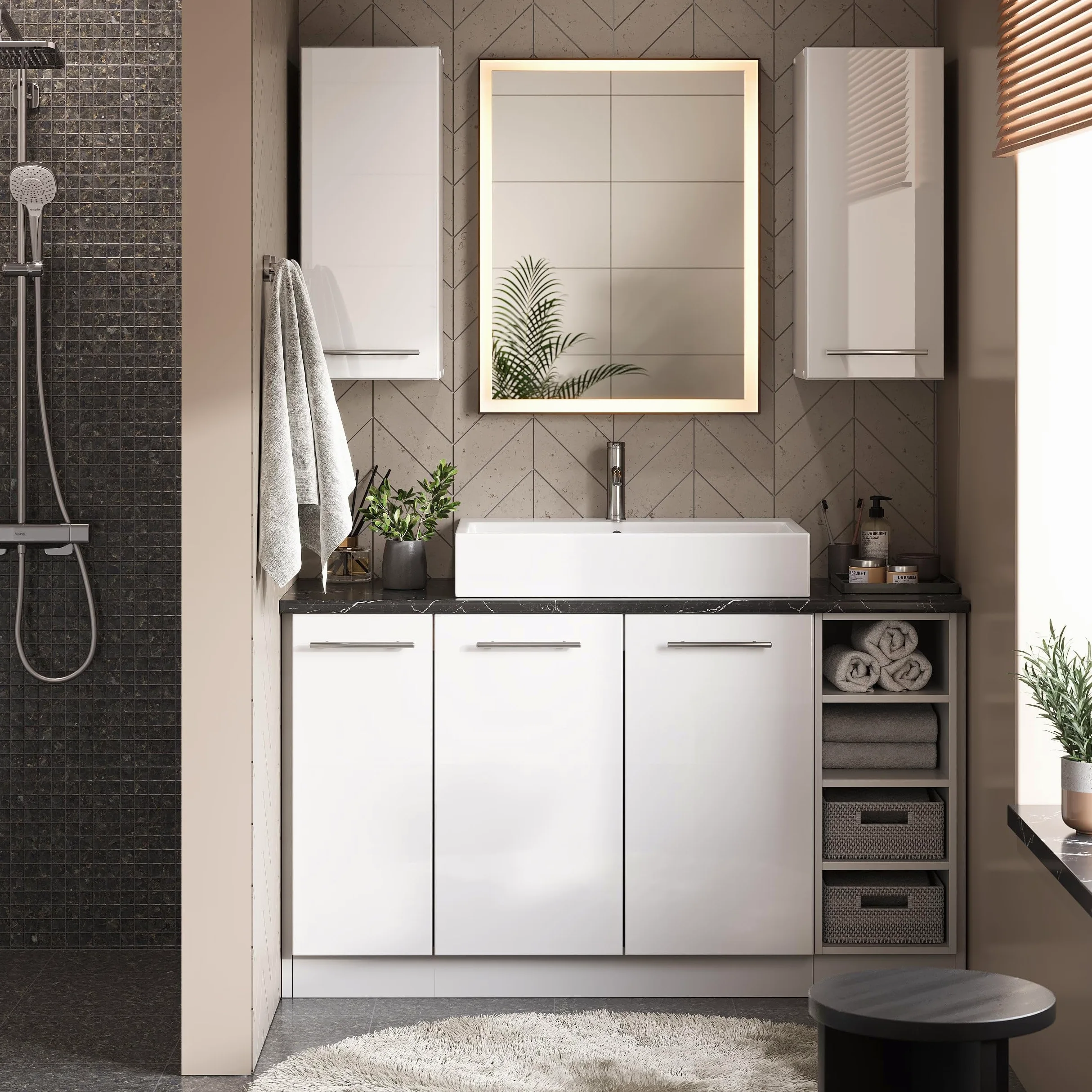 Vicco Armoire Murale Fame-Line, Blanc Haute Brillance, 60x40cm Plat, à Fixation Murale pour Le Rangement des Accessoires de Salle de Bain