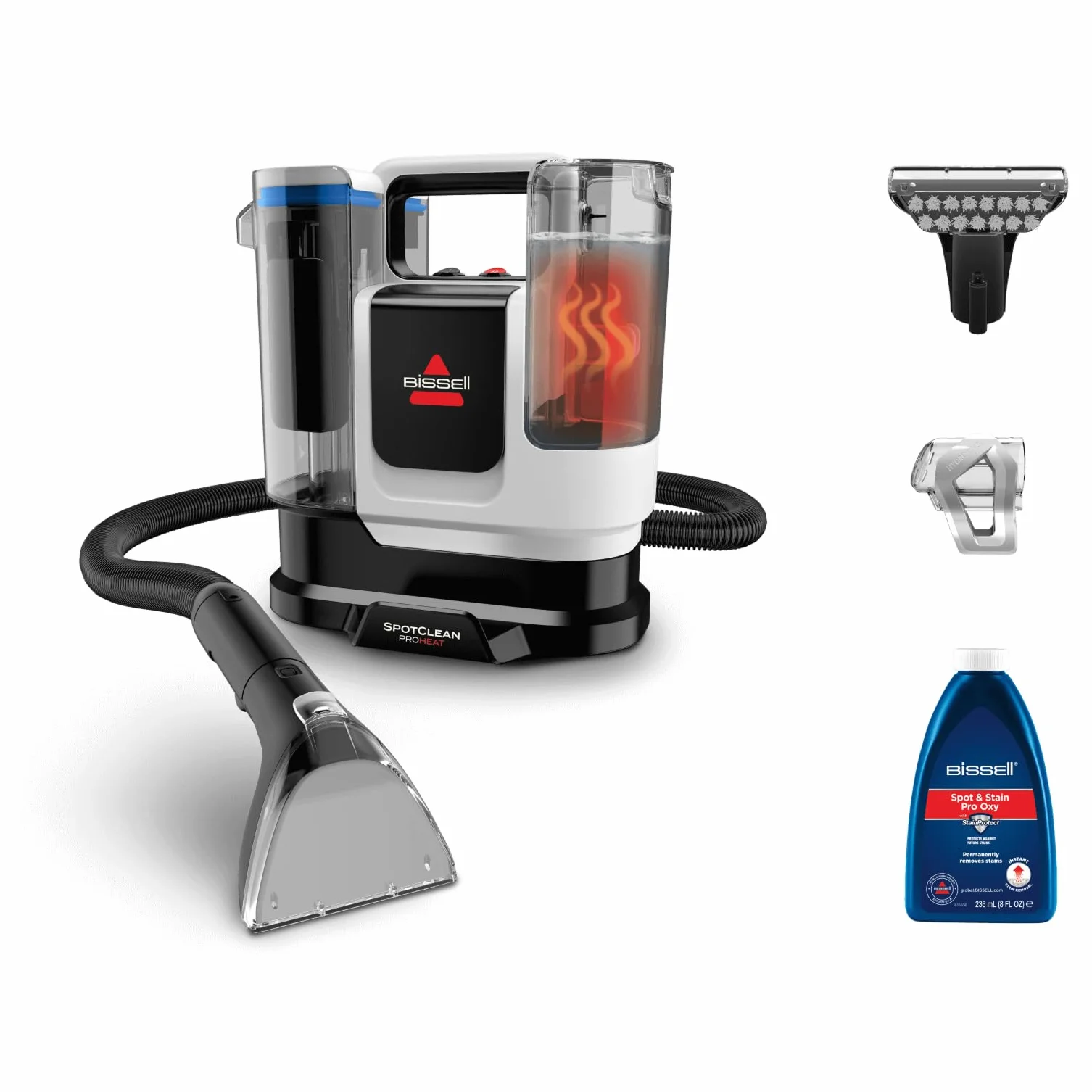 BISSELL SpotClean ProHeat Advanced, Shampouineuse, Shampouineuse Canapé Compact Multi-surfaces, Nettoyeur Canapé Tissu Moteur 1125W, Triple Nettoyage taches tenaces, Filaire, 3924N