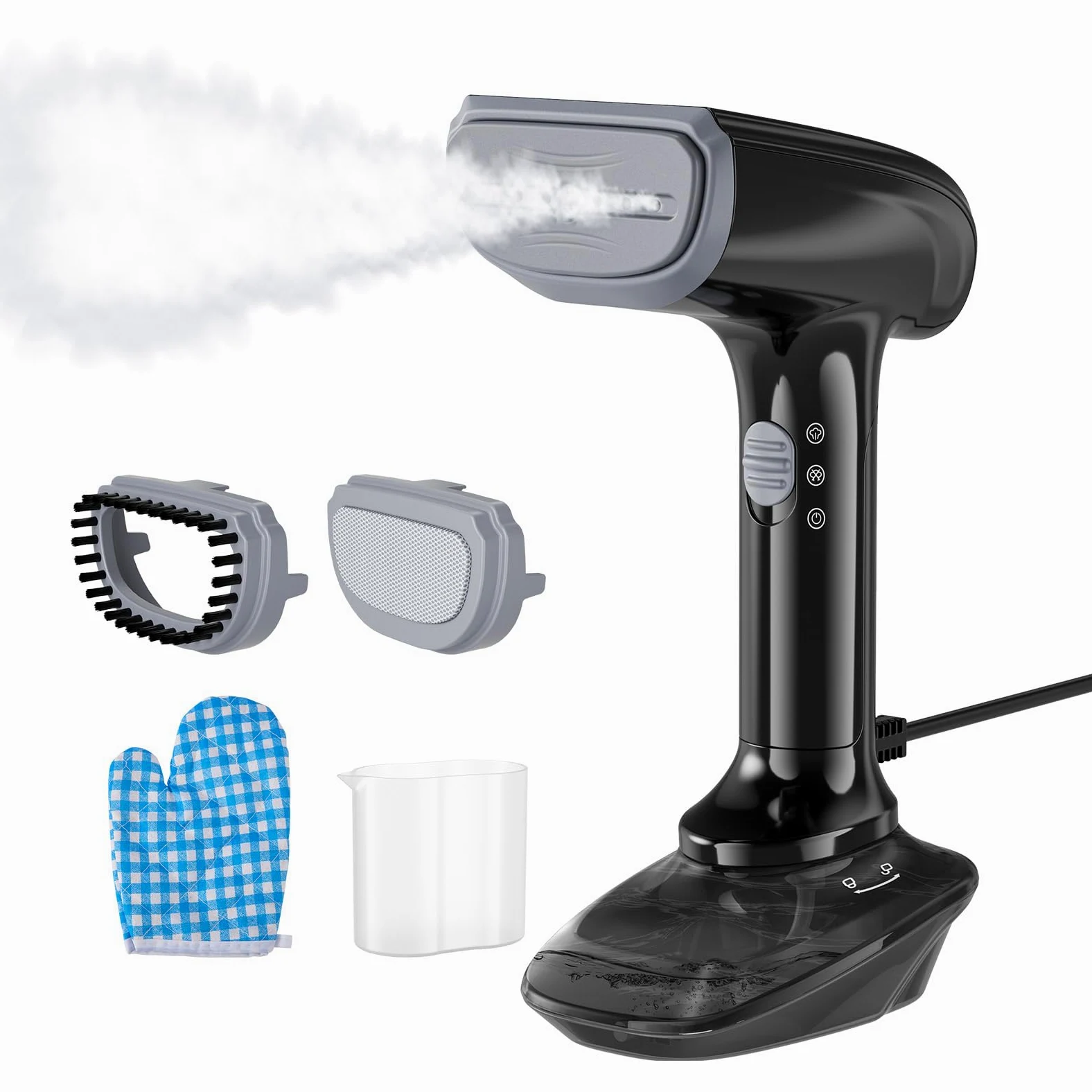 Lisseur à vapeur portable, 1200 W, temps de chauffe de 30 secondes, pression de vapeur de 23 g/min, réservoir d'eau amovible de 300 ml, fer à repasser et défroisseur 2 en 1, défroisseur à main (Noir)