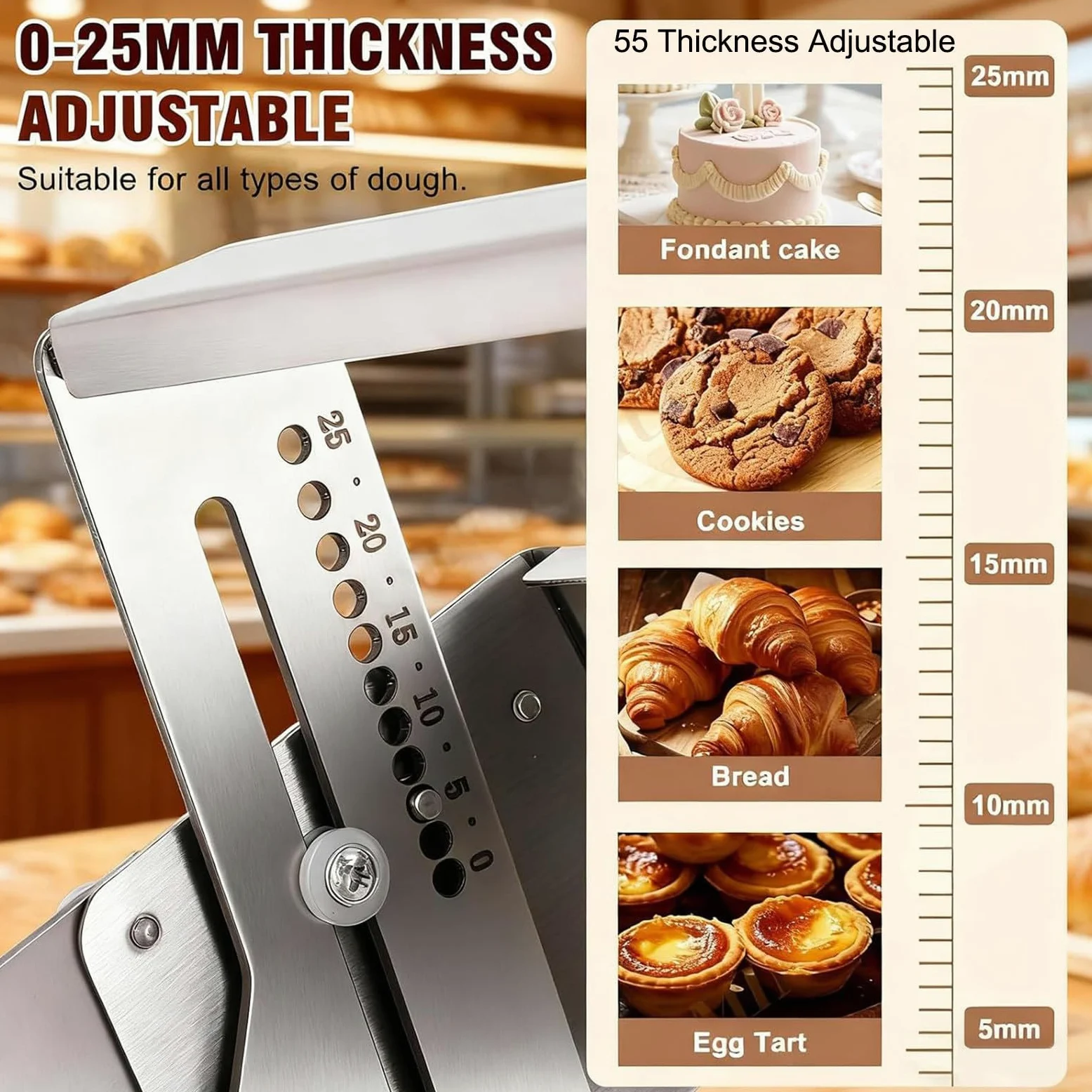 Laminoir à Pâte Pliable Manuel pour Boulangerie, Pizza et Croissants, Laminoire Manuel à Pate, Laminoir à Pâte Feuilletée, Laminoir à Pâtisserie en Acier Inoxydable A300