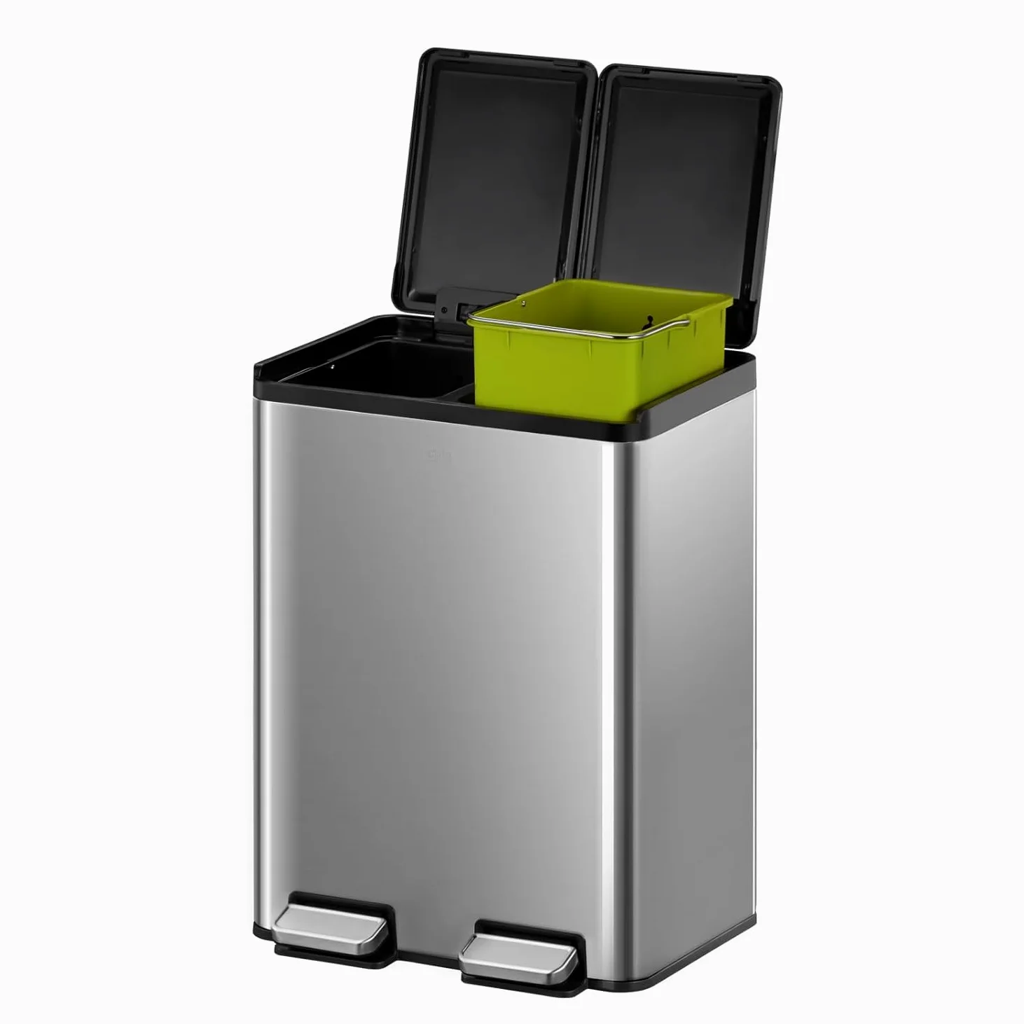 EKO Poubelle Cuisine Double Tri 2 Compartiments 20L + 20L | Acier Inoxydable Anti-Traces avec Pédale | Fermeture Silencieuse | sous Évier Compact Double