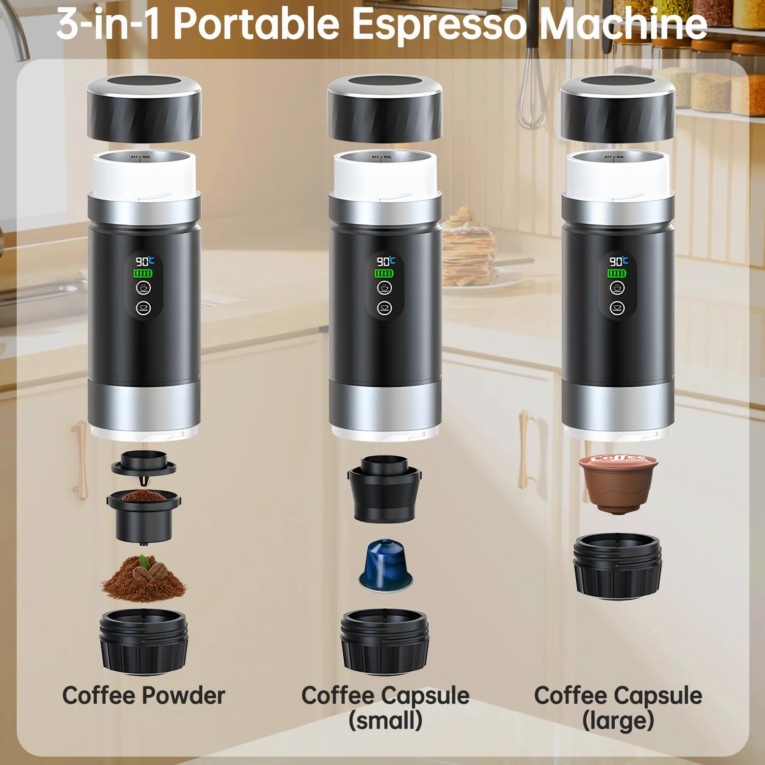 Machine à Café Portative pour Voiture,Cafetière de Voyage avec Chauffage Électrique USB-C,Compatible avec Capsules NS et Café Moulu,80ml Mini Cafetière pour Camping,Bureau et Randonnée
