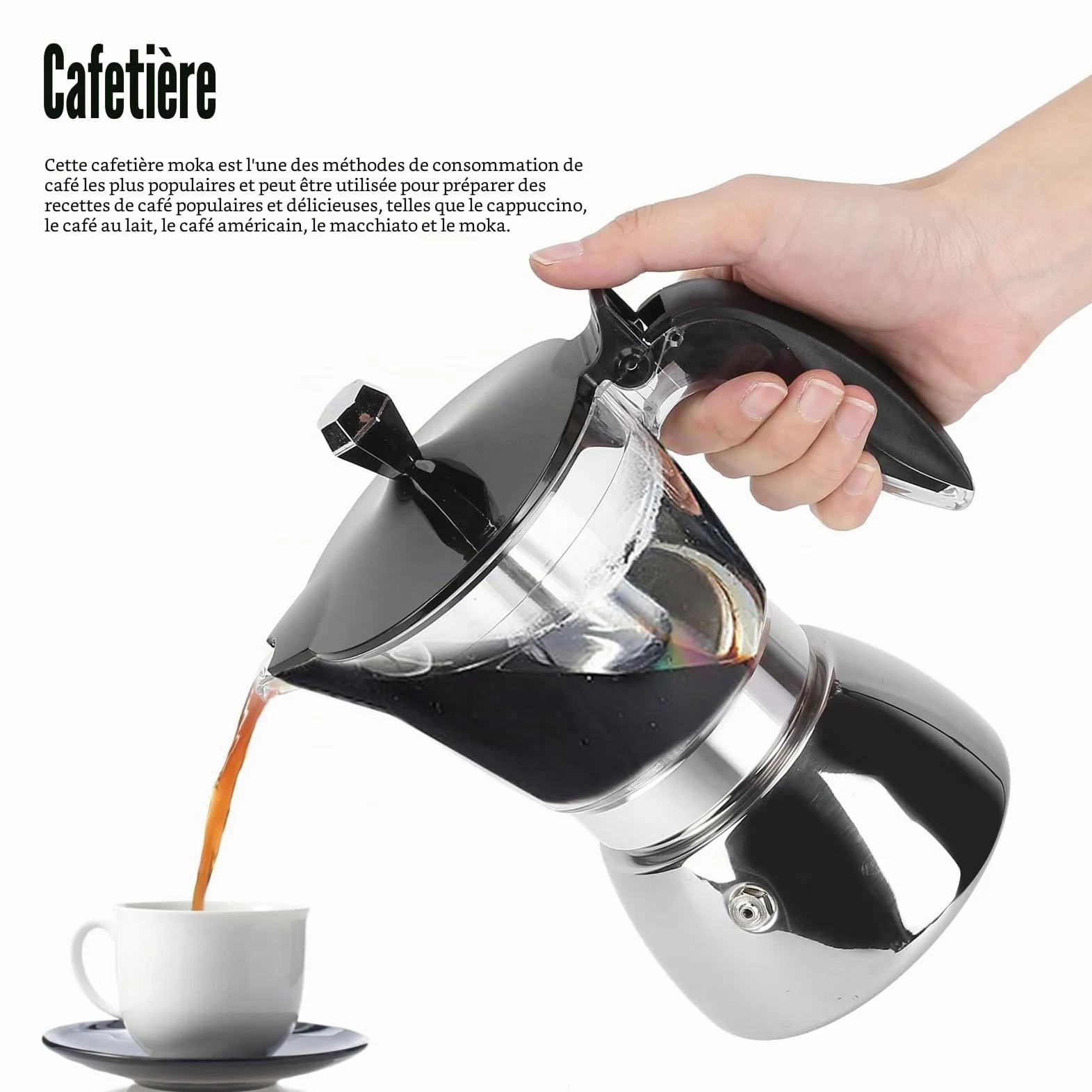6 Tasses Cafetière en Acier Inoxydable, Cafetière Italienne Octogonale de Brassage de Café Moka