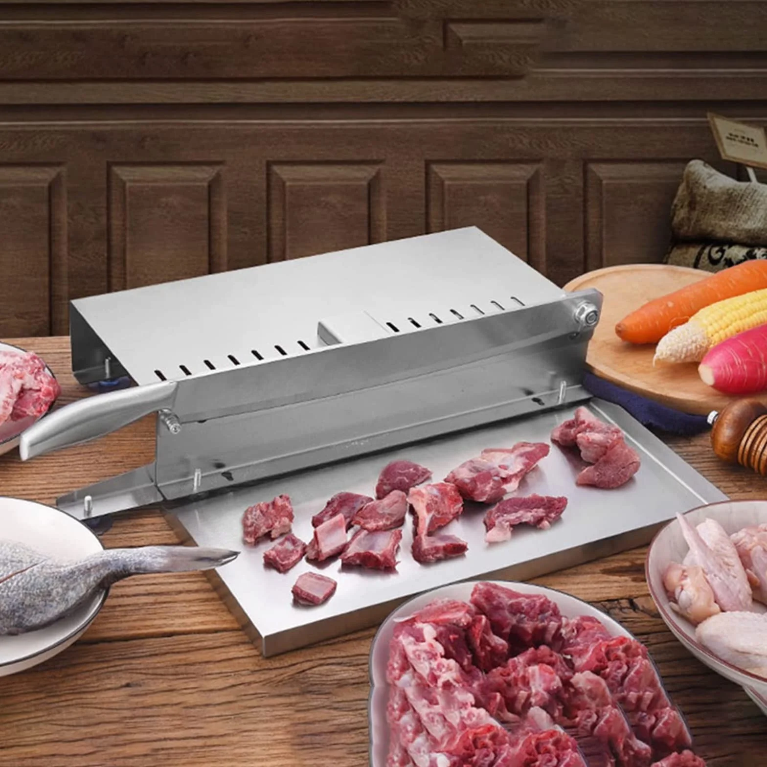 Coupe-Viande Manuel En Os, Hachoir À Viande En Acier Inoxydable, Trancheuse Commerciale Domestique Pour Poisson, Poulet, Bœuf, Viande Congelée, Légumes Et Charcuterie