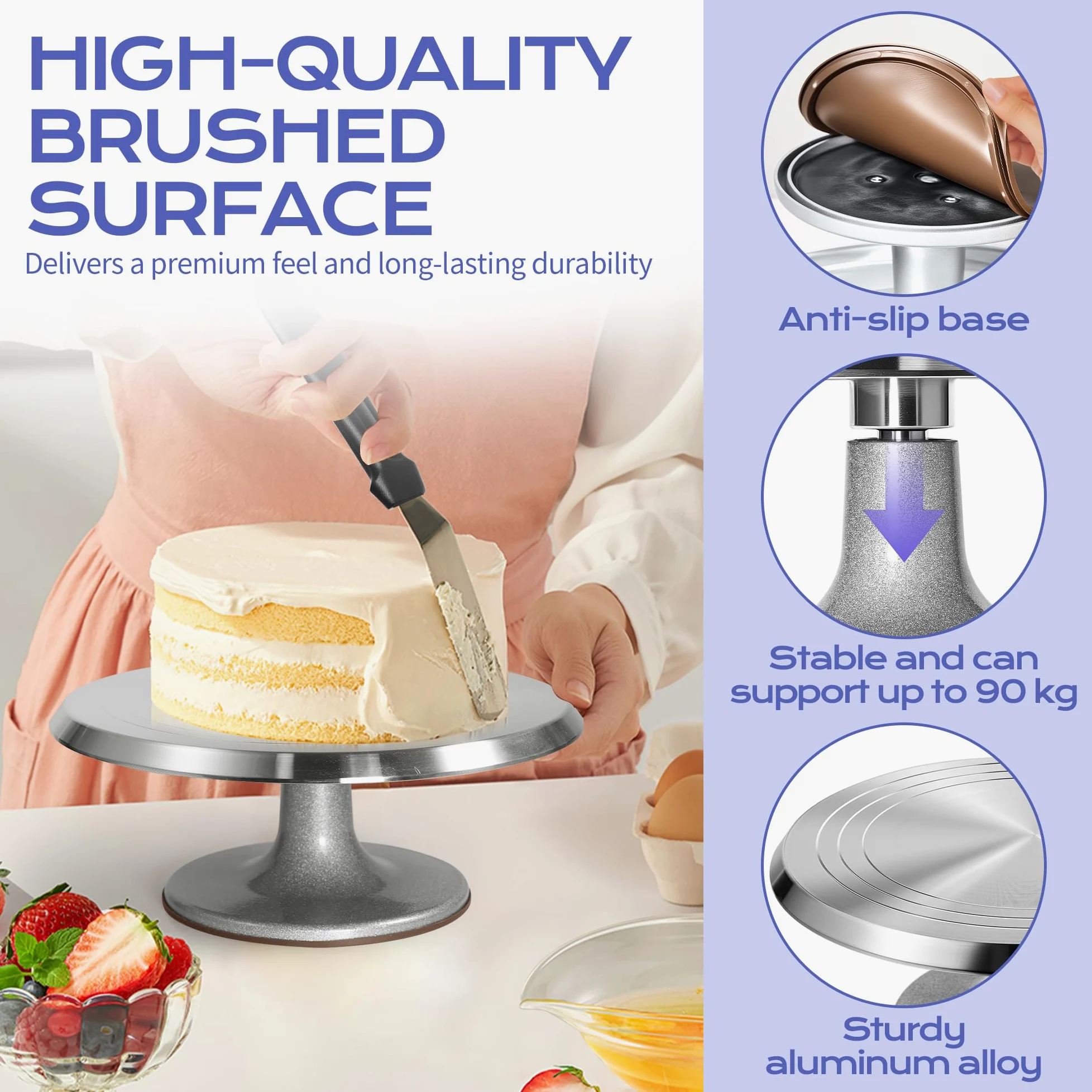 Plateau Tournant Patisserie en Aluminium - 31 cm, Kit Patisserie | Plateau Tournant pour Gâteaux, Douille Patisserie, Poches à Douille RéUtilisables, Grattoirs à Gâteaux, Spatules-36 Pièces