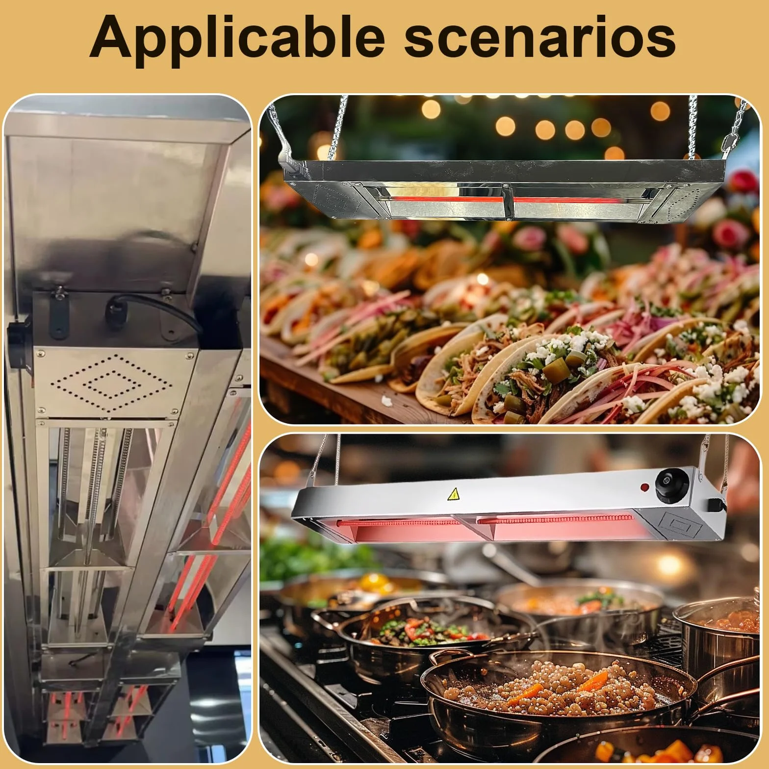 Lampe Chauffante Cuisine Professionnelle, Lampe Chauffante Alimentaire Suspendue à Température Réglable, Lampe Chauffe Plat Cuisine Buffet en Acier Inoxydable(1 Pièce,90cm)