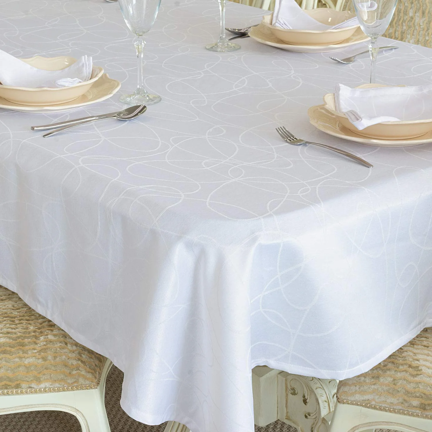 BGEUROPE Nappe - Antitache - Blanc - Réf. Lines - 150cm x 400cm