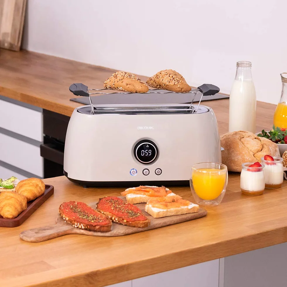 Cecotec Grille-pain numérique ClassicToast 15000 Beige ExtraDouble. 1500 W, 2 fentes très longues et larges, 3 fonctions préconfigurées