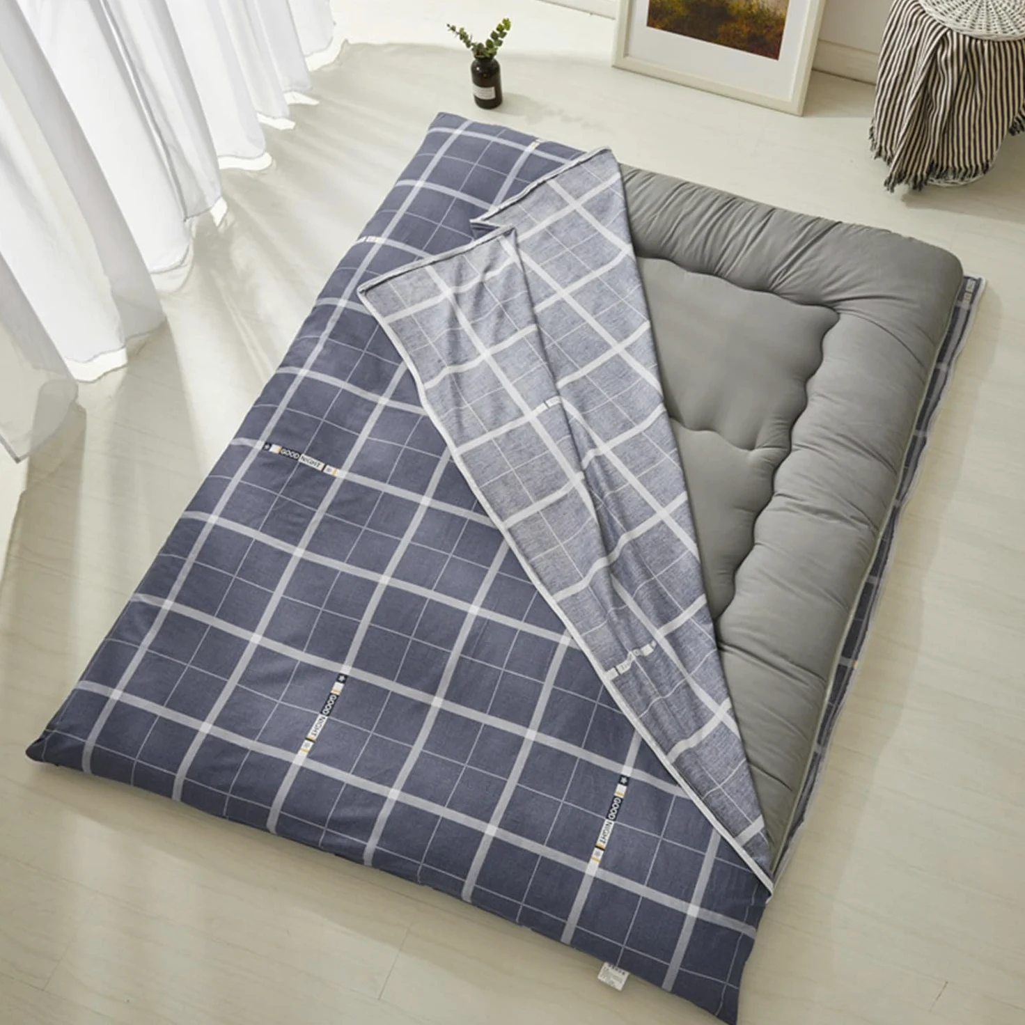 Housse De Matelas Tatami,Housse Protection Futon Lavable 100% Coton Matelas Futon Housses Anti-Poussière Lavable Machine,Housse De Futon Japonais avec Fermeture Éclair,Style,Queen/150x200cm