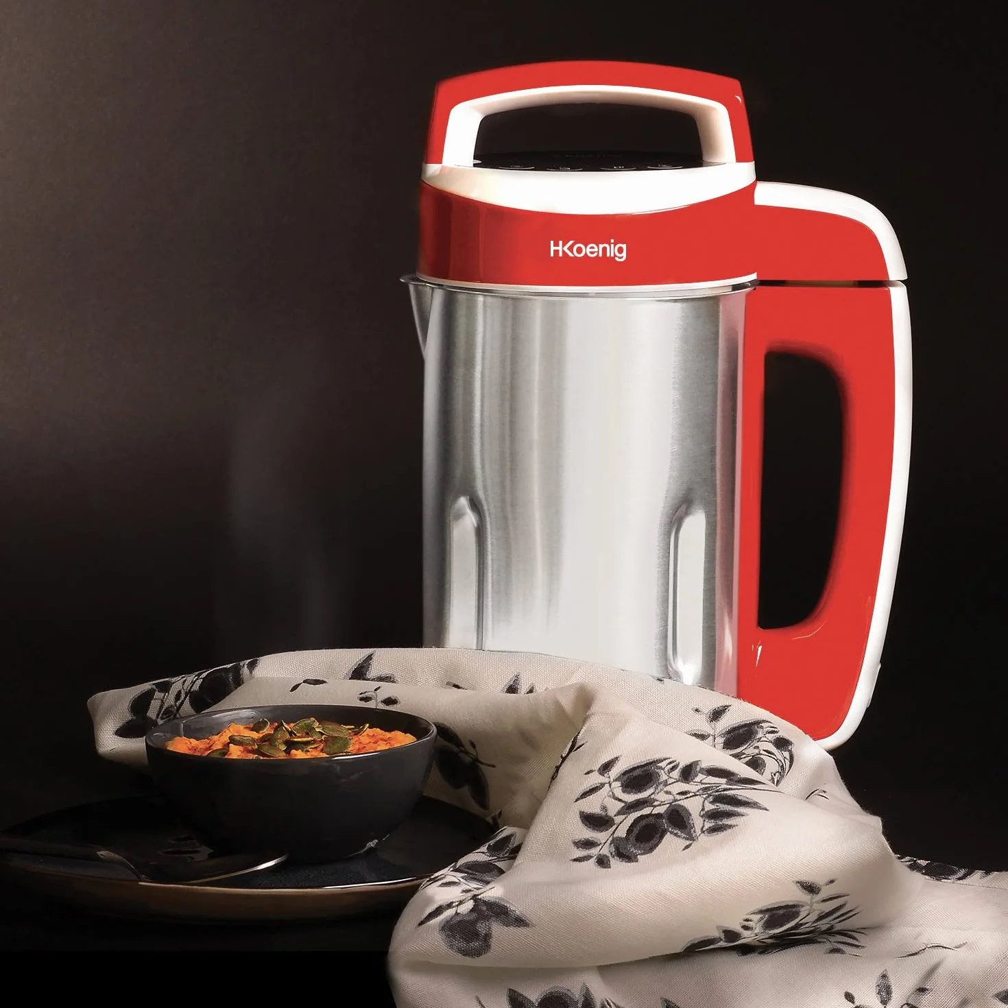 H.Koenig Blender à Soupe Chauffant 1.1L MXC18 Inox, Multifonctions professionnel, Fonction mixage, 2 Programmes de cuisson, 850W