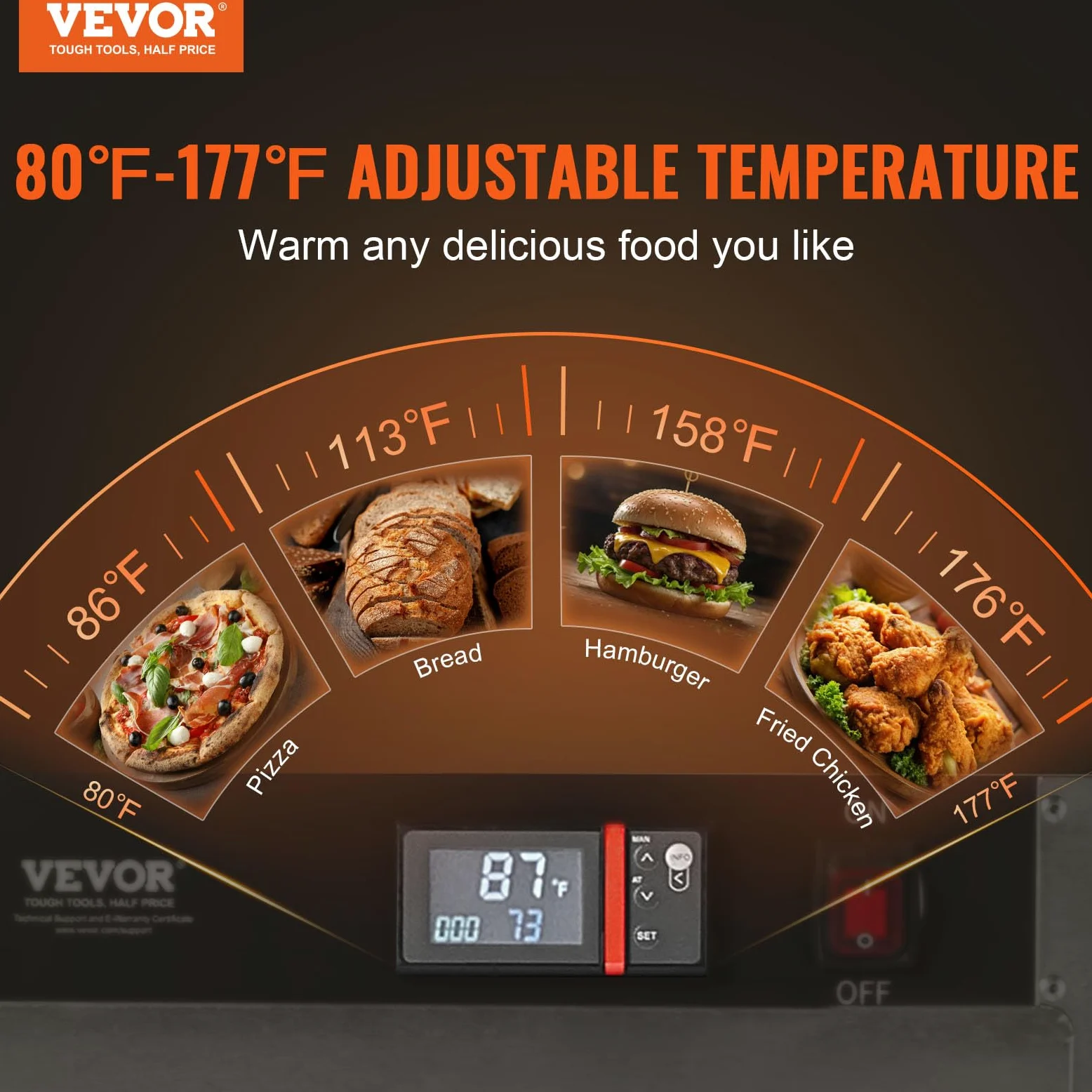 VEVOR Armoire Chauffante à 4 Niveaux, Étuve Traiteur avec Bac à Eau, Chauffe Assiettes Porte Simple et Étagères Réglables, en Acier Inoxydable, pour Pizza Poulet, Restaurant Cantine École, Argenté