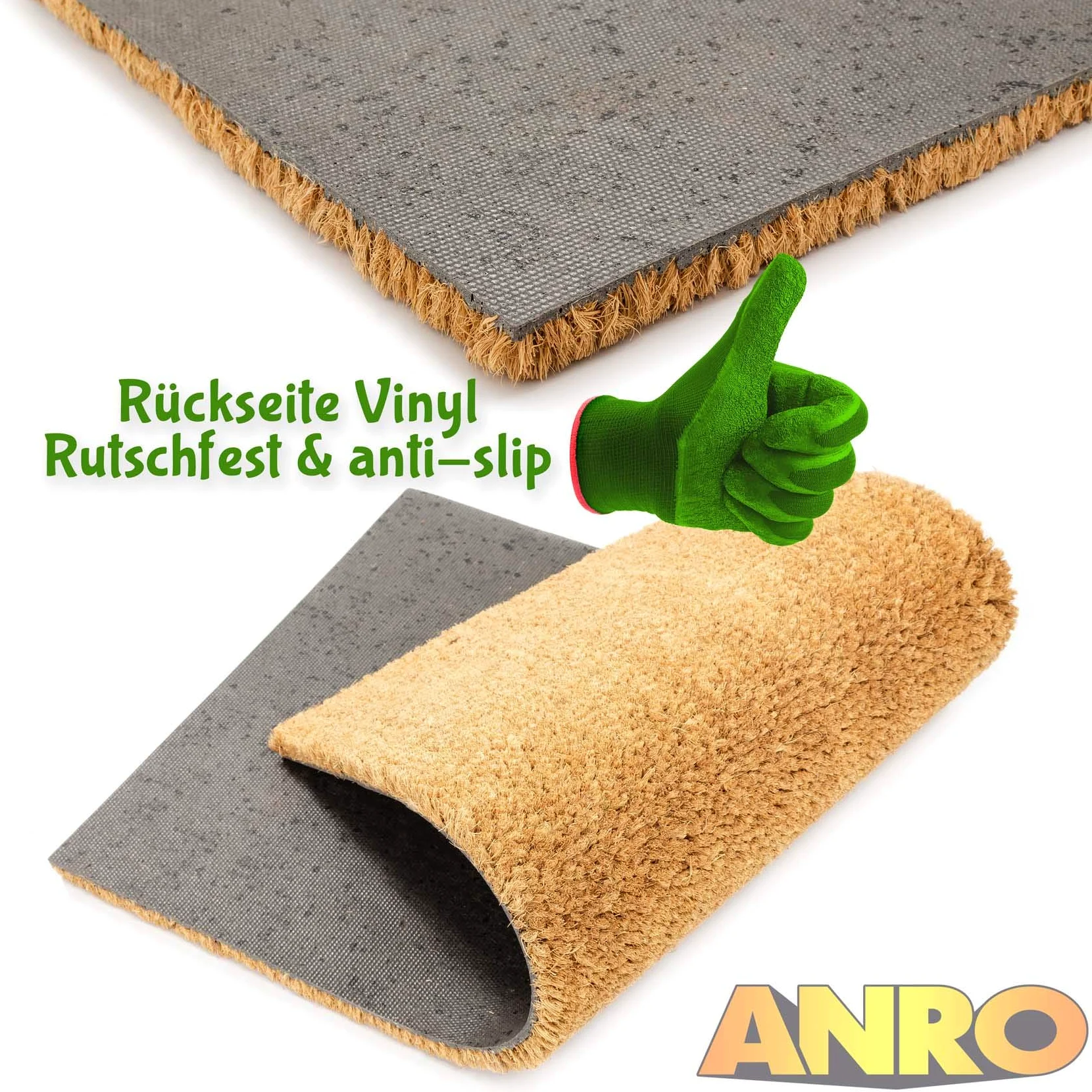 ANRO Paillasson/tapis en fibre de coco, gratte-pieds, plusieurs tailles et hauteurs, produit naturel, épaisseur : 26 mm, dimensions : 110 x 100 cm