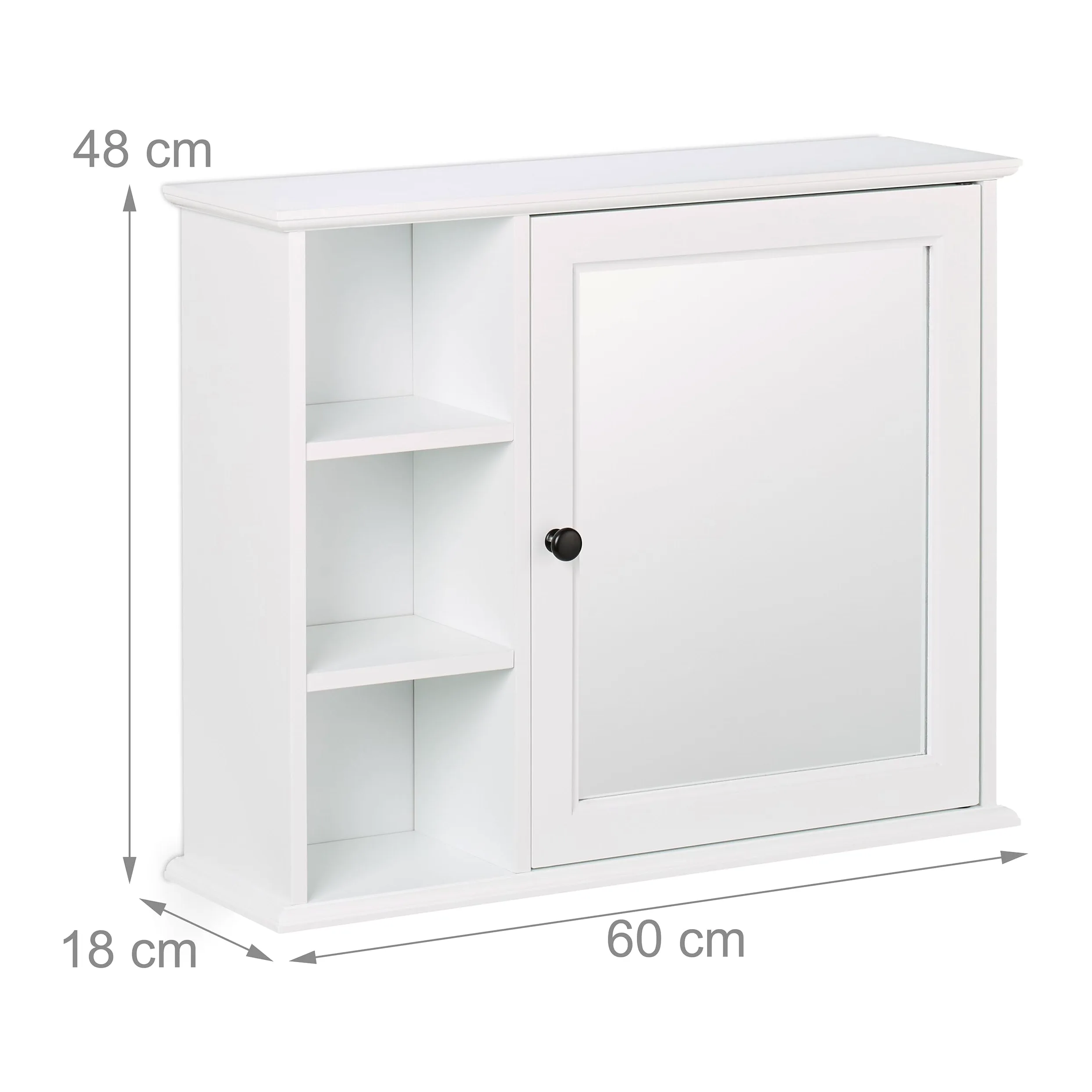 Relaxdays Armoire de Salle de Bain, Miroir, 3 étagères Ouvertes, 2 Compartiments, HxLxP : 48 x 60 x 18 cm, Blanche