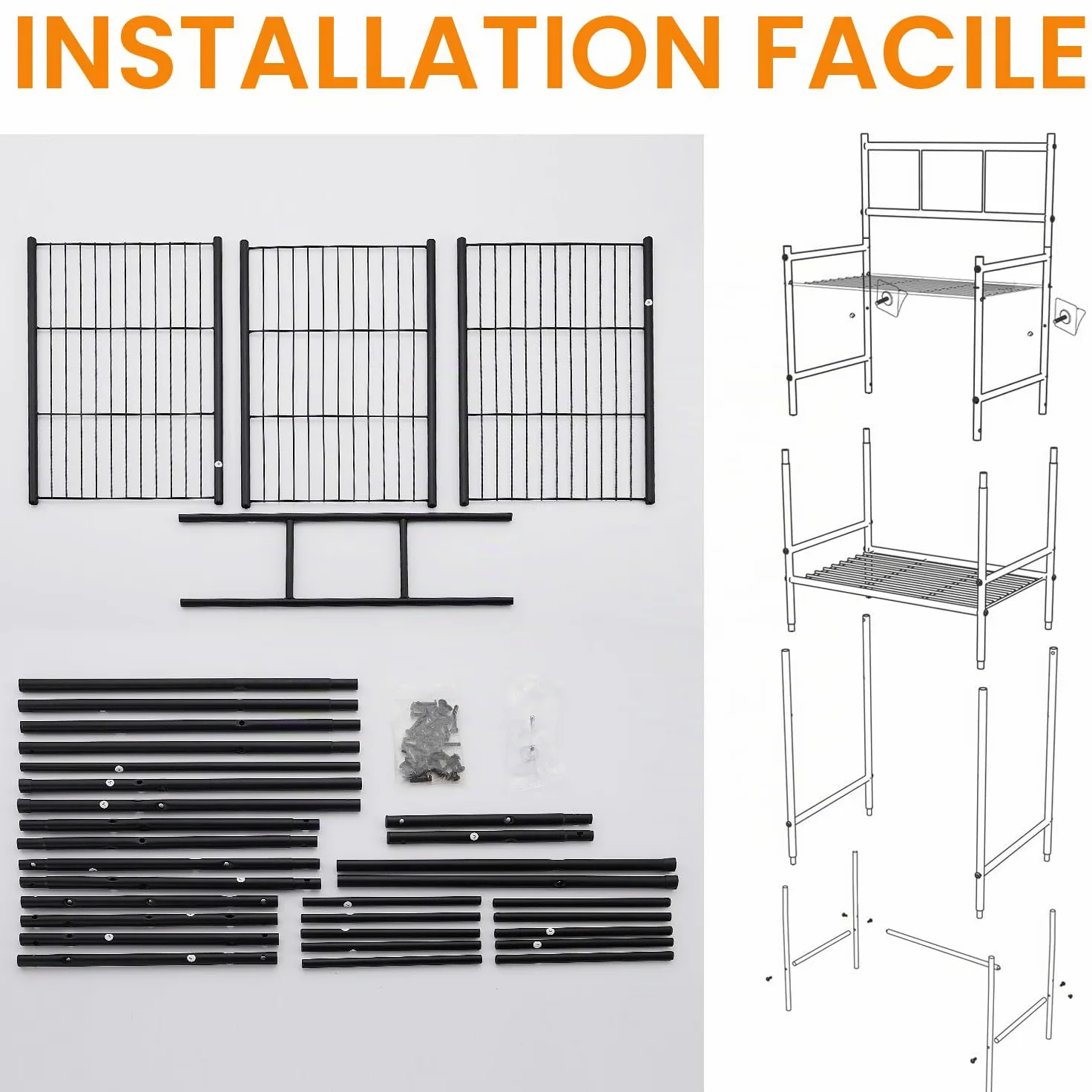 Meuble WC, Meuble Salle de Bain Rangement à 3 Niveaux, Étagère WC Autoportante en Métal, Rangement au-Dessus des Toilettes ou Lave-Linge Peu Gain de Place, Montage Facile Etagere, Noir
