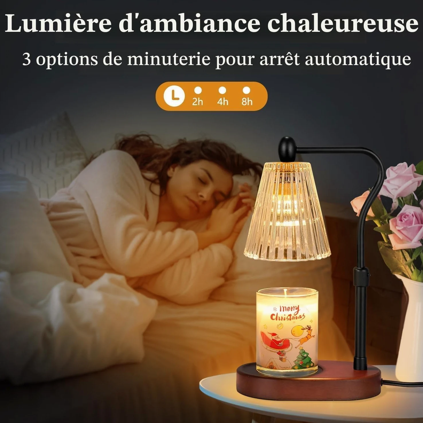 Loowoko Lampe Chauffe Bougie, Chauffage Bougie avec Minuterie et Variateur,Réglable en Hauteur,avec 2 Ampoules,Candle Warmer Lamp pour Bougies Parfumées en Verre, Maison, Chambre, Décoration