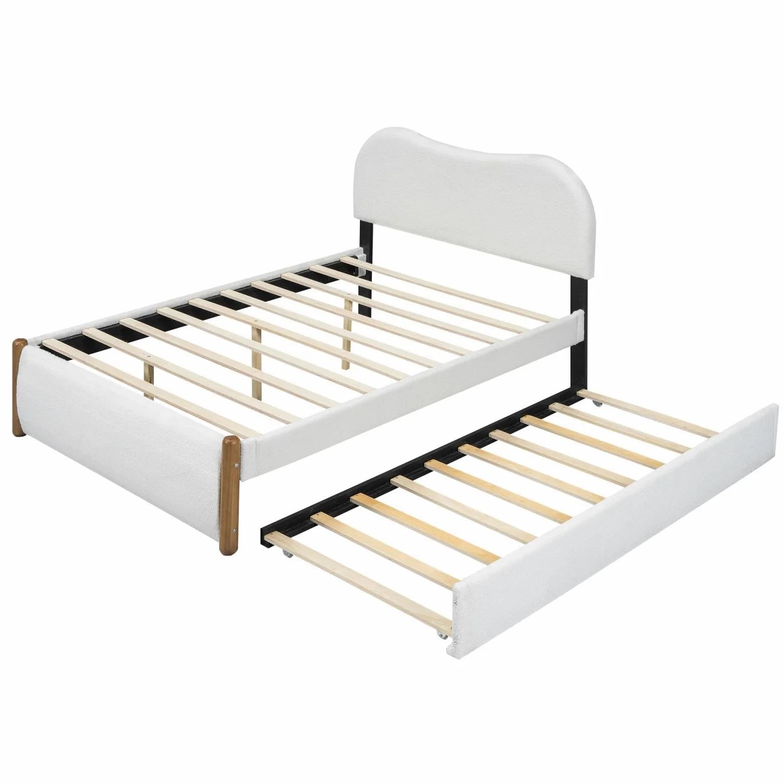 Sweiko Lit Plat 140 * 200cm, lit rembourré en Bois avec lit gigogne Pratique, Cadre de lit pour Enfants,lit Adult Double