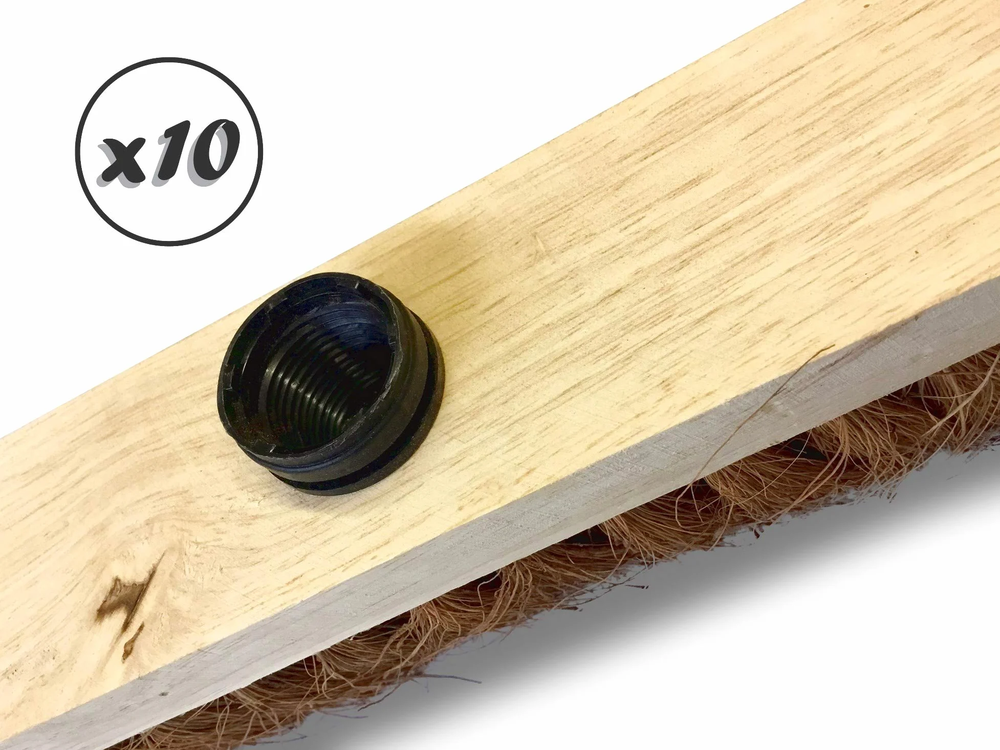 Lot de 10 balais de ménage en Fibres de Coco Naturel | Longueur 29 cm | Semelle Bois | Douille vissante Plastique | sans Manche | Kibros 2050x10