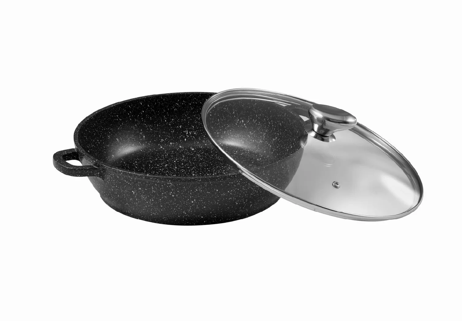Pradel Excellence - PCUI001016 - Mijoteuse Fonte d'Aluminium Premium Ø28cm, Couvercle Verre - Revêtement Anti-Adhésif Façon Pierre - Poignée Amovible - Tout Feu, Noir
