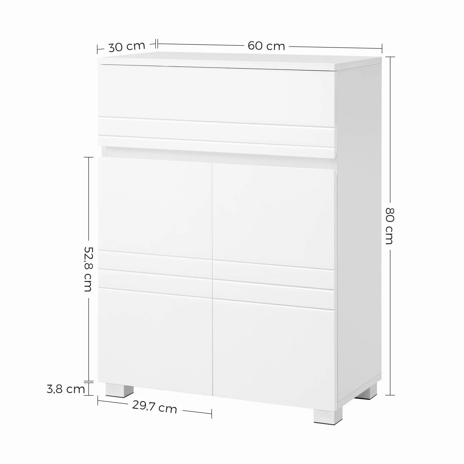 VASAGLE Meuble de Salle de Bain sur Pied, Meuble de Rangement avec tiroir, Armoire à Double Porte, étagère réglable, pour entrée, Couloir, 60 x 30 x 80 cm, Blanc BBK140W01