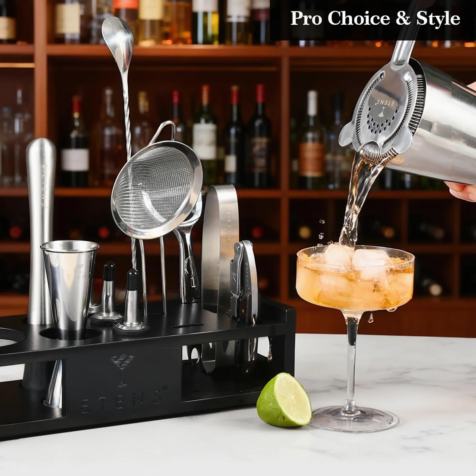 ETENS Ensemble Shaker à Cocktail - Accessoires de Bar - 15 pièces Mixology Barman Comprenant Un Shaker Boston, Un doseur Japonais, Une passoire, Un décapsuleur, Une cuillère à mélanger à Cocktail