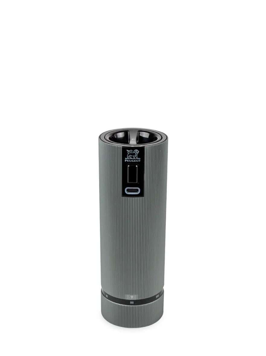 PEUGEOT - Moulin à Poivre Électrique Rechargeable Line u'Select 15 cm + Poivre Inclus - 6 Réglages De Moutures Prédéfinies - En Aluminium - Coloris Carbone