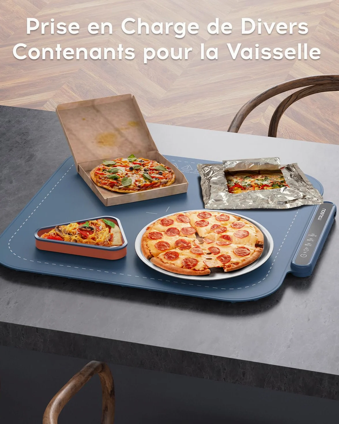 iTRUSOU Chauffe Plat Électrique, Plateau Chauffant Électrique Température Ajustable, Portable Pliable Chauffe-Assiette Alimentaire en Nano-Silicone pour Fêtes, Buffets, Réunions de Famille