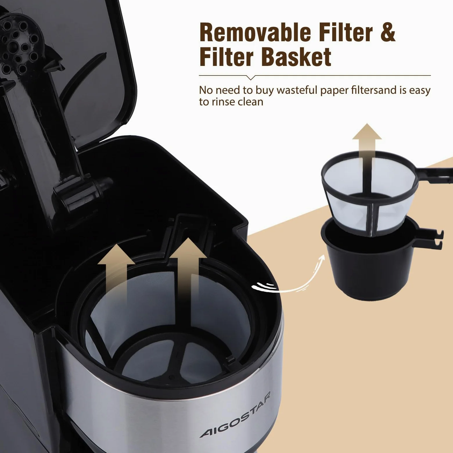 Aigostar - Cafetière Filtre avec 1 tasse isotherme Programmable 24h, Affichage LCD, Machine à café avec Gobelet de voyage de 420 ml et filtre à café réutilisable, 700W, Noir