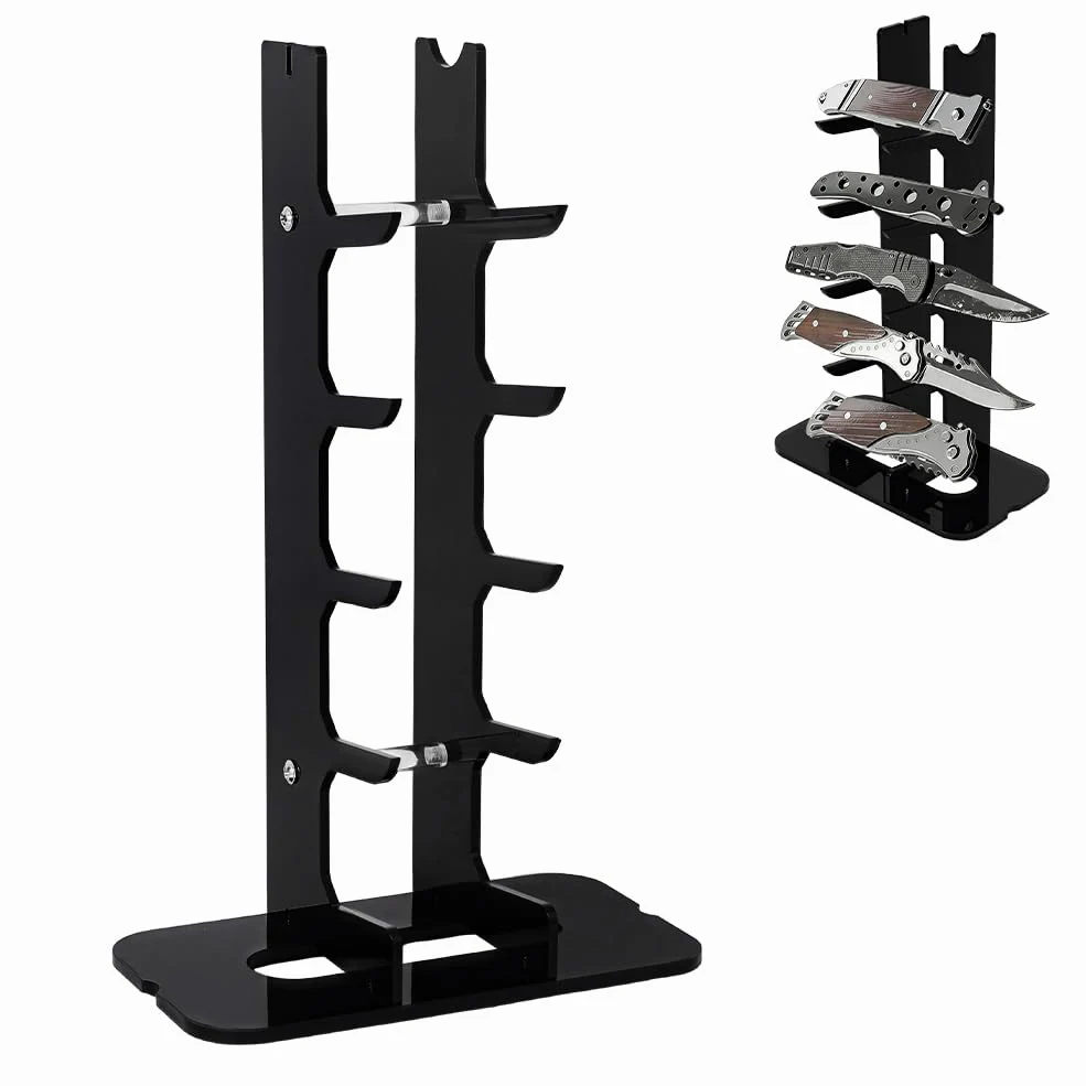 UNICRAFTALE Support de Présentation en Acrylique Noir à 5 Niveaux Porte Couteaux de Poche Porte Couteaux Pliant Étui de Présentation Présentoir de Collection pour Couteaux pour Collection 18x10x29.5cm
