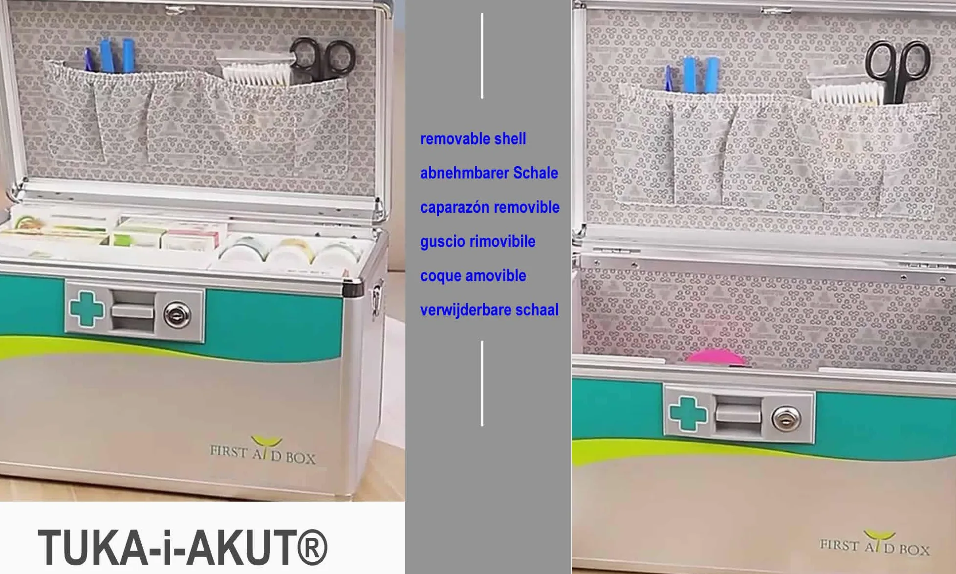 TUKA-i-AKUT 17L Boîte à Médecine Verrouillable, Sécurité Enfant, Boîte de Premiers Secours, Armoire à Pharmacie, Alliage d'Aluminium avec Poignée et Sangle de Transport, 26x18x17cm, TKD6400-M