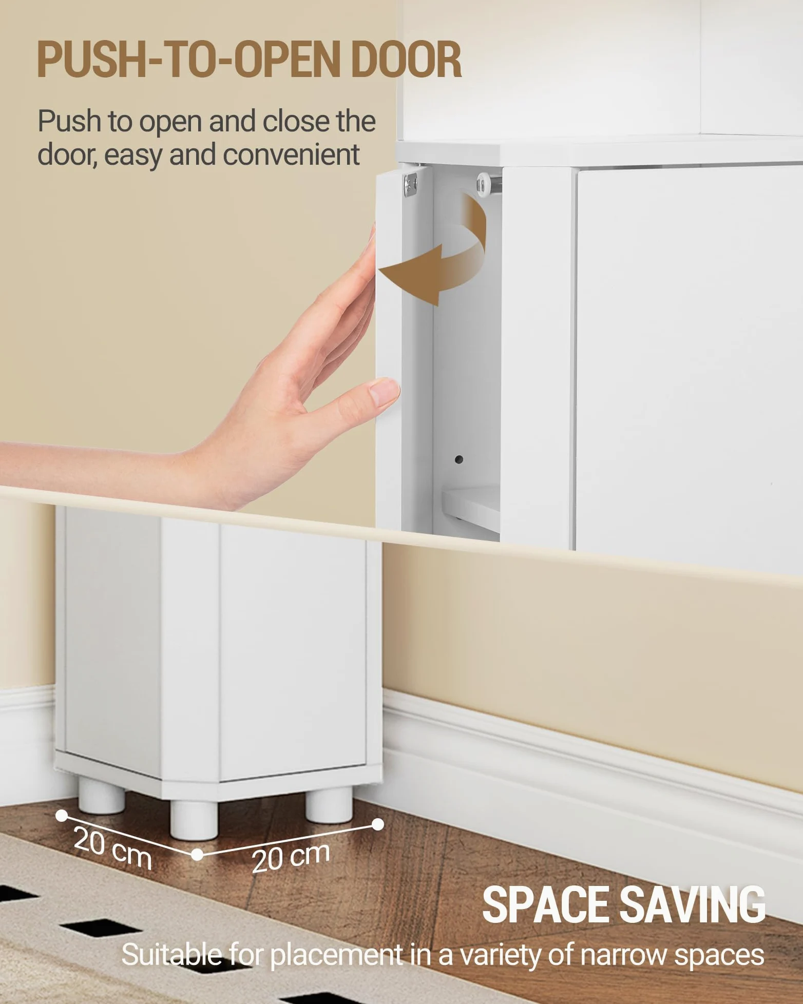 Hzuaneri Meuble de Salle de Bain, Armoire de Salle de Bain d'angle, Armoire de Toilette avec Étagères Réglables, 2 Portes latérales, Meuble Colonne sur Pied, 20 x 20 x 170 cm, weiß BC30003X