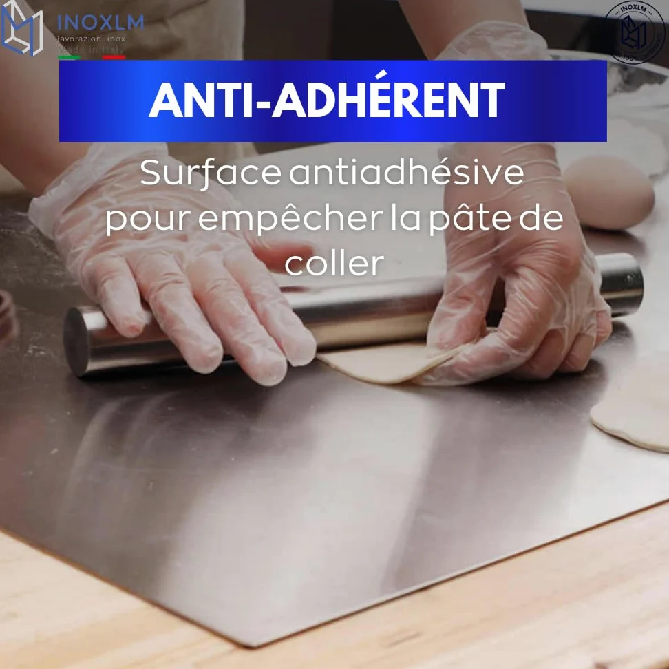 INOXLM Plaque Inox Cuisine 60x50cm en acier Inoxydable, Planche a decouper inox différentes tailles pour Cuisine, Bar, Restaurant Planche à Pétrir Inox pour Pain et Pizza(Hauteur 2cm)