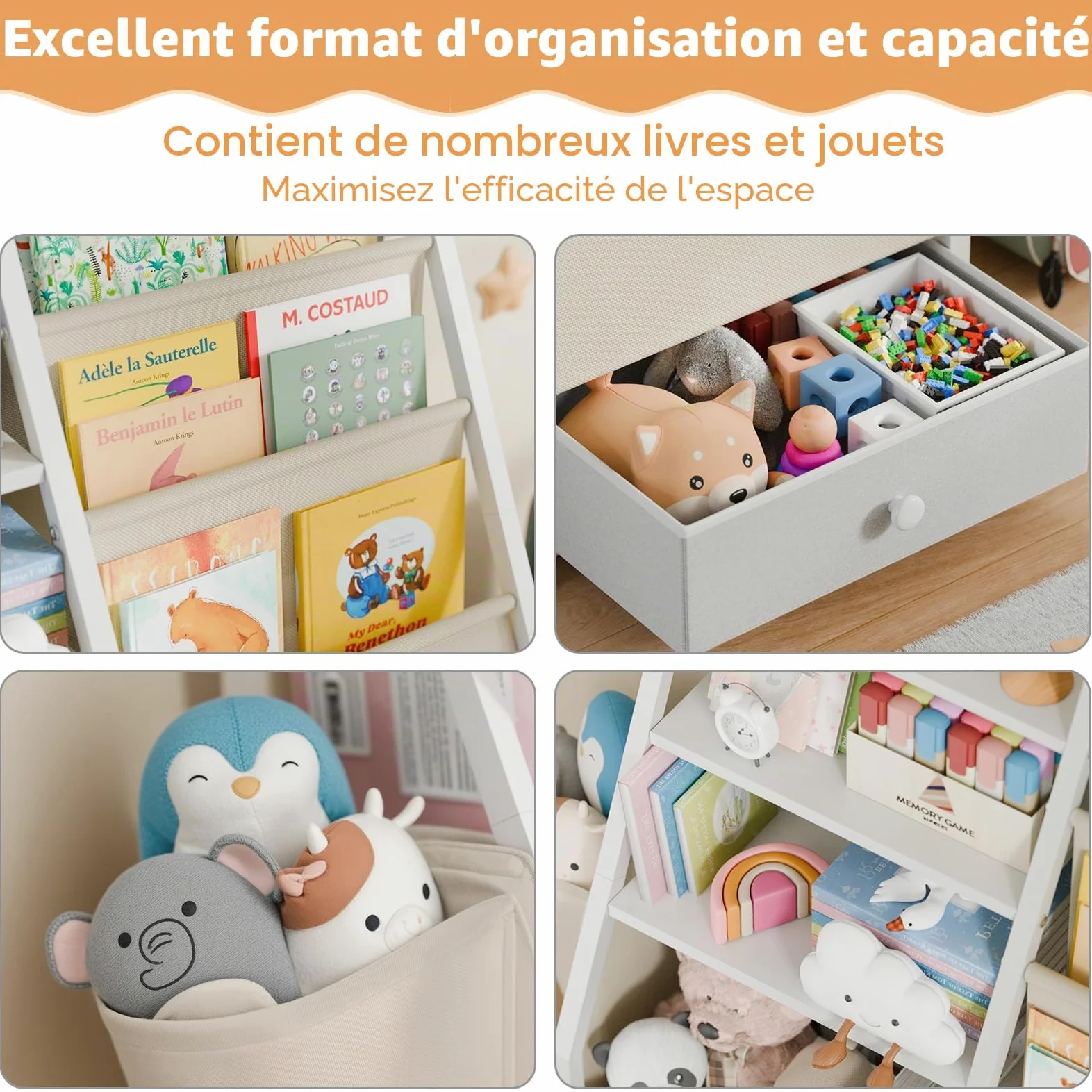 HAVLOTII Bibliothèque pour enfants et rangement de jouets – Étagère à livres pour chambres d'enfants, bibliothèque pour tout-petits, bibliothèque de bébé pour chambre d'enfant, organiseur de jouets