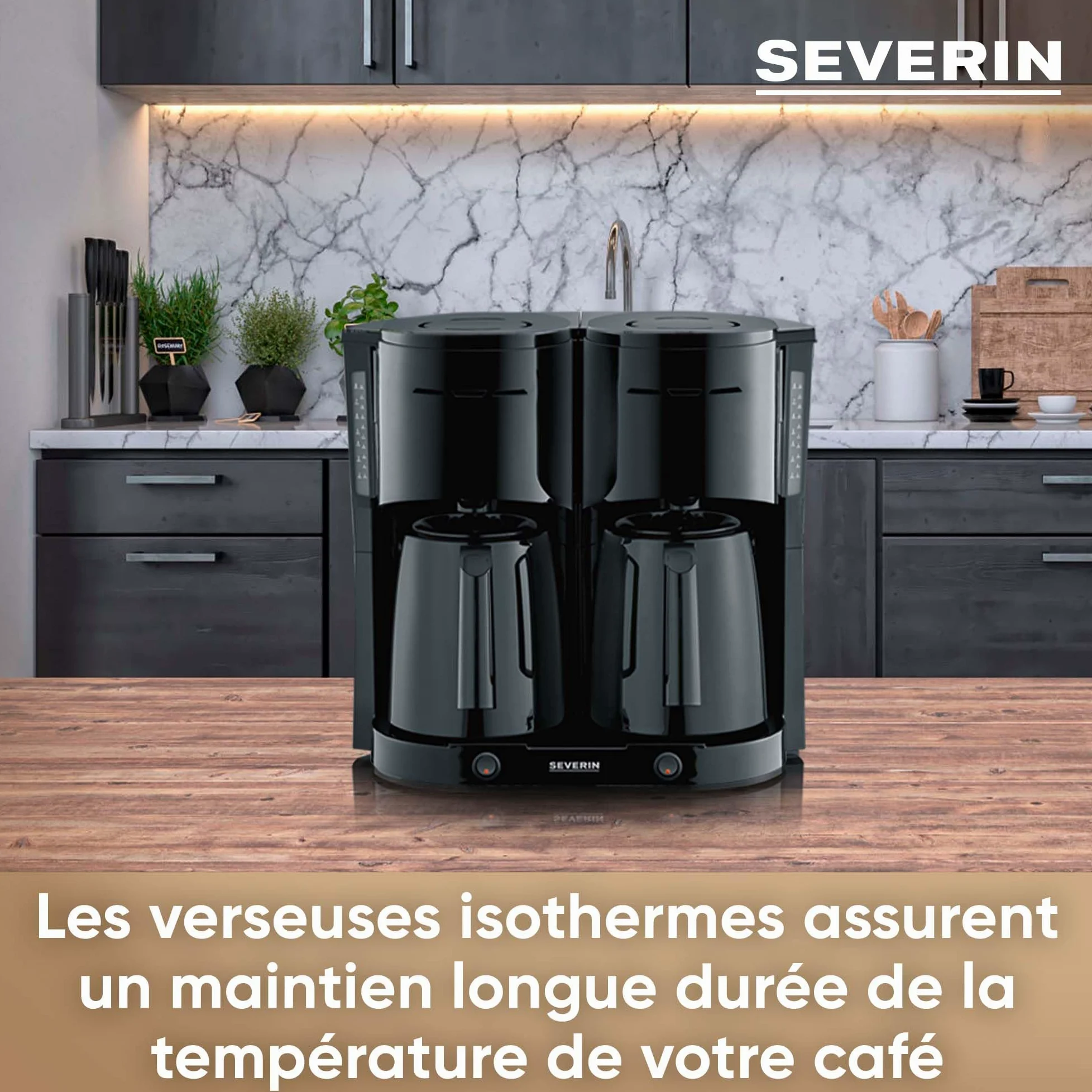 SEVERIN Cafetière Filtre Isotherme Duo, 2 X 1000 W, Jusqu'à 2L soit 16 tasses, 2 verseuses isothermes, 2 filtres pivotants, Noir, KA 9315