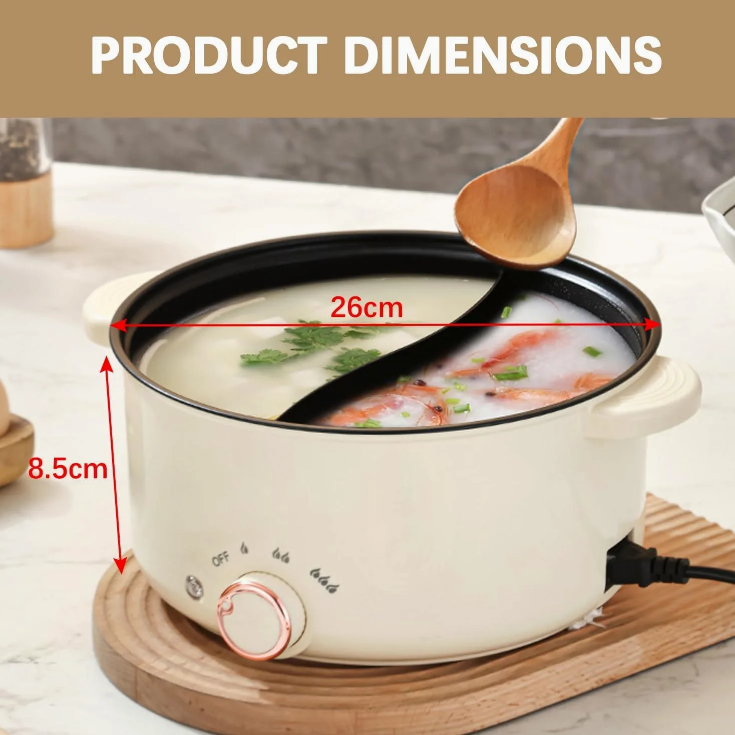 Hot Pot électrique de 3,5 L, Casserole électrique avec séparateur 1000W, Trois réglages de puissance Antiadhésif Poêle polyvalente Soupière rapide pour frire Ramen Fondue Soupe