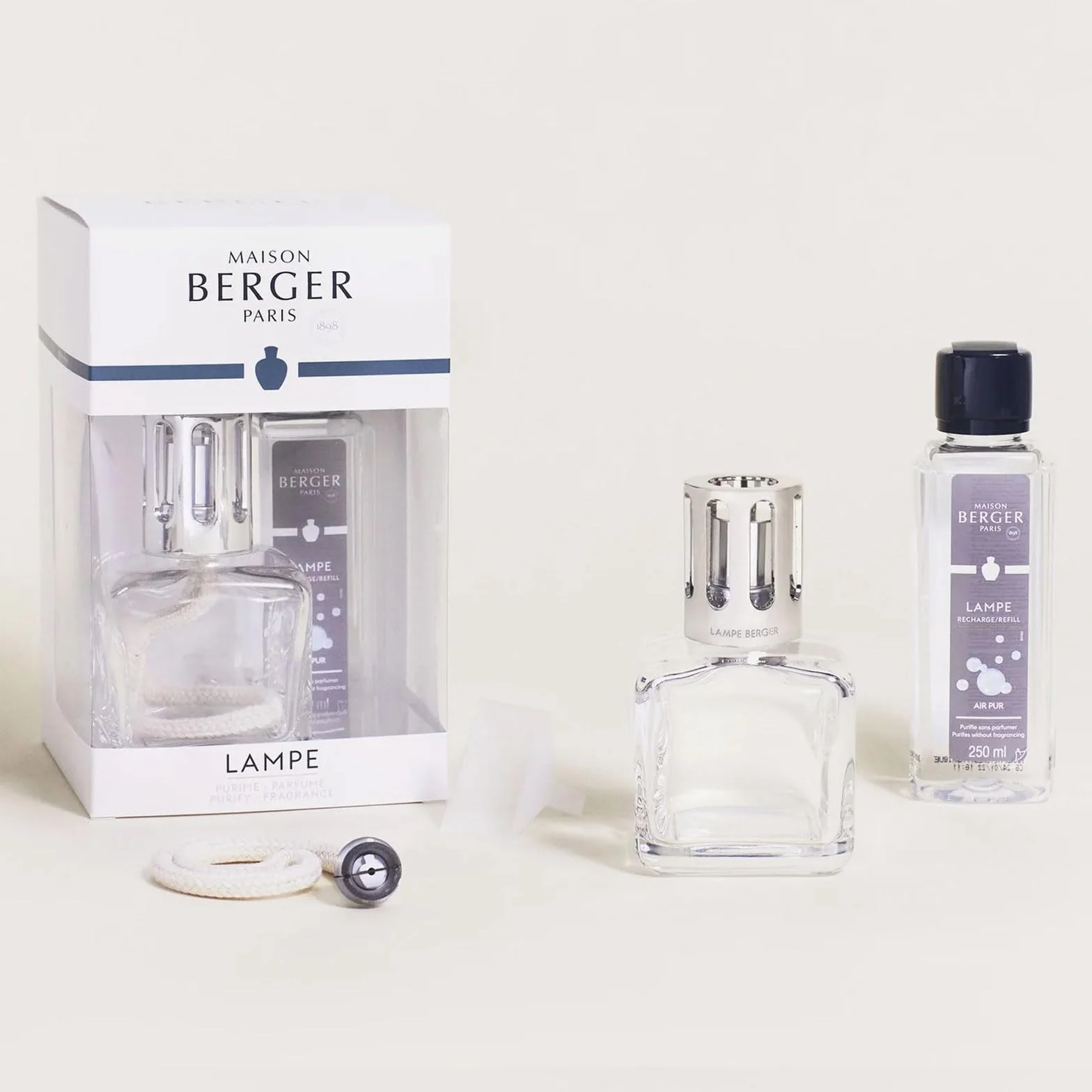 Maison Berger Coffret Cadeau Glaçon - Diffuseur de Parfum d’Ambiance 250 ML - Élimine Les odeurs, purifie l’air, Objet décoratif Maison ou Bureau (Tranparente - Air Pur Neutre Essentiel)