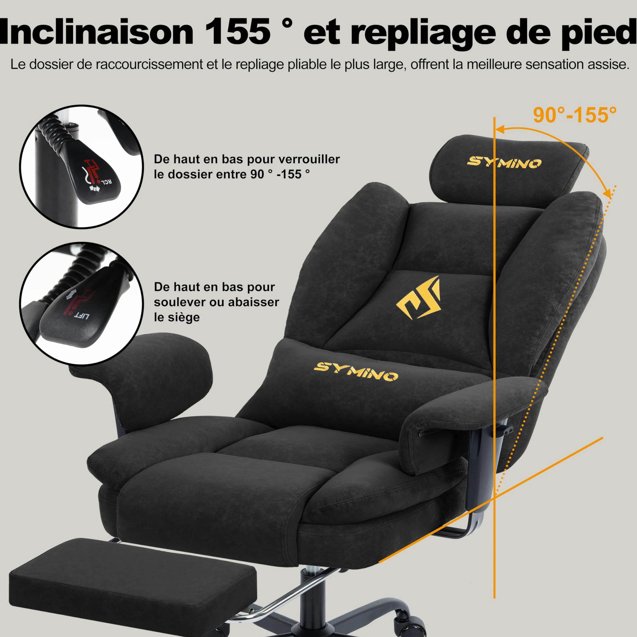 Symino Chaise Gaming Fauteuil Gaming Ergonomique - Chaise Bureau avec Repose-Pieds Réglable, PU en Cuir 130kg