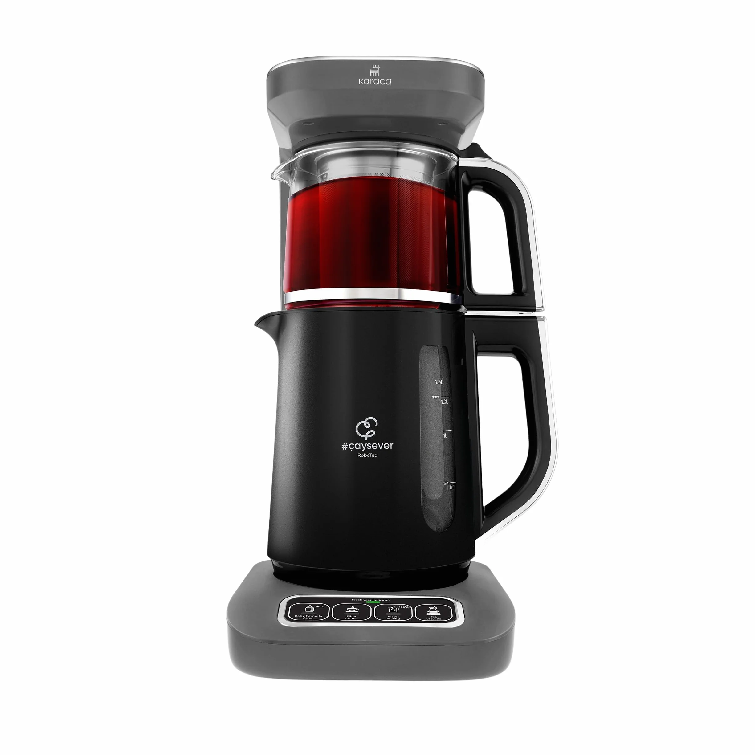 Karaca Caysever Robotea Pro 4-en-1 Theiere Electrique Automatique, Machine à Café Filtré, Bouilloire à Thé, Theiere avec Infuseur, 2500W, Gris Espace