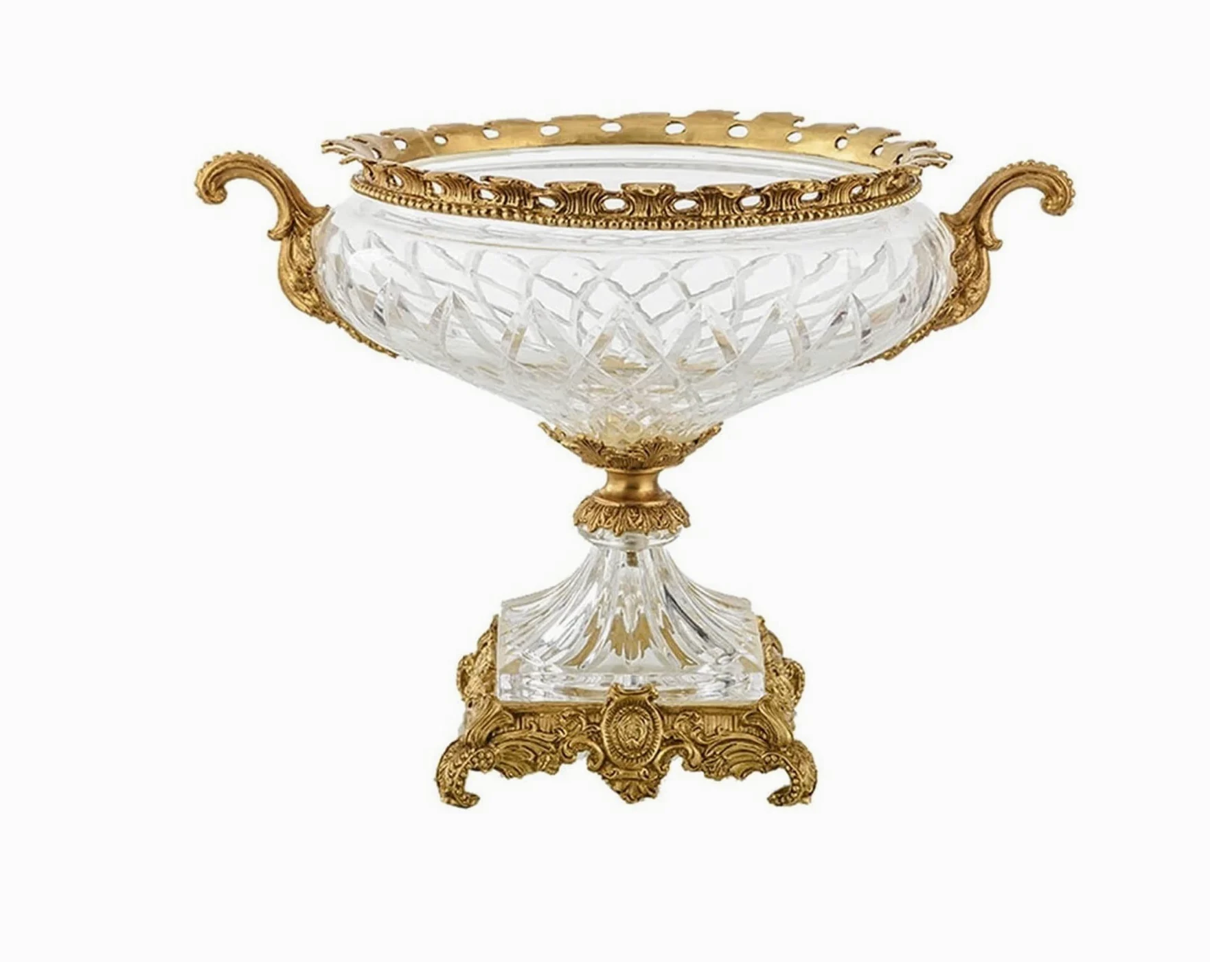 Coupe À Fruits Ronde en Verre Transparent, Assiette À Fruits Décorative pour Salon Ou Salle À Manger, Bol À Bonbons À Fond en Laiton, Saladier