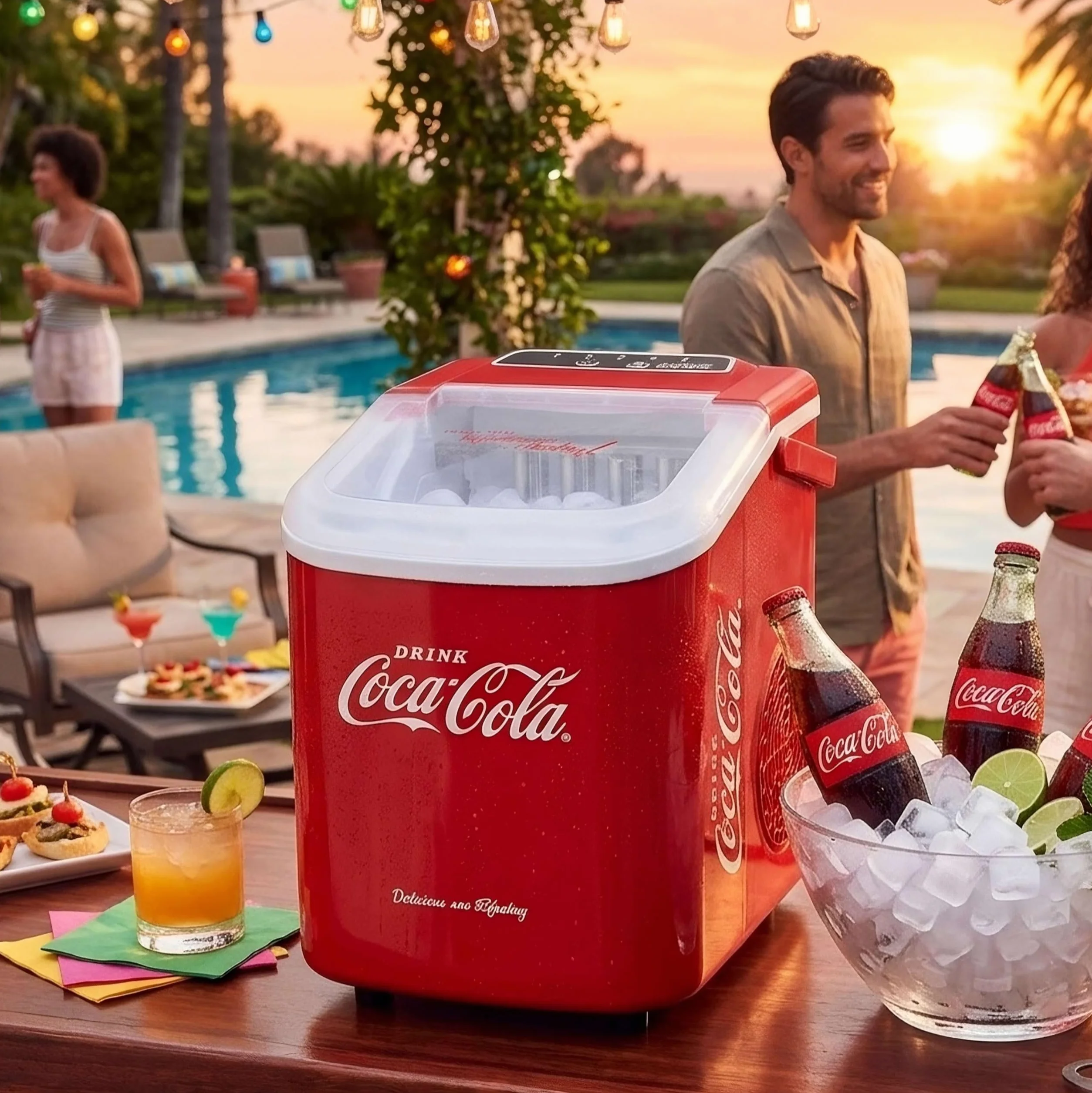Machine à glaçons Salco Coca-Cola – Fabricant de glaçons avec 2 tailles de glaçons – Design rétro rouge – Machine à glaçons portable pour cocktails, boissons et soirées (10 kg par 24 heures - Rouge)