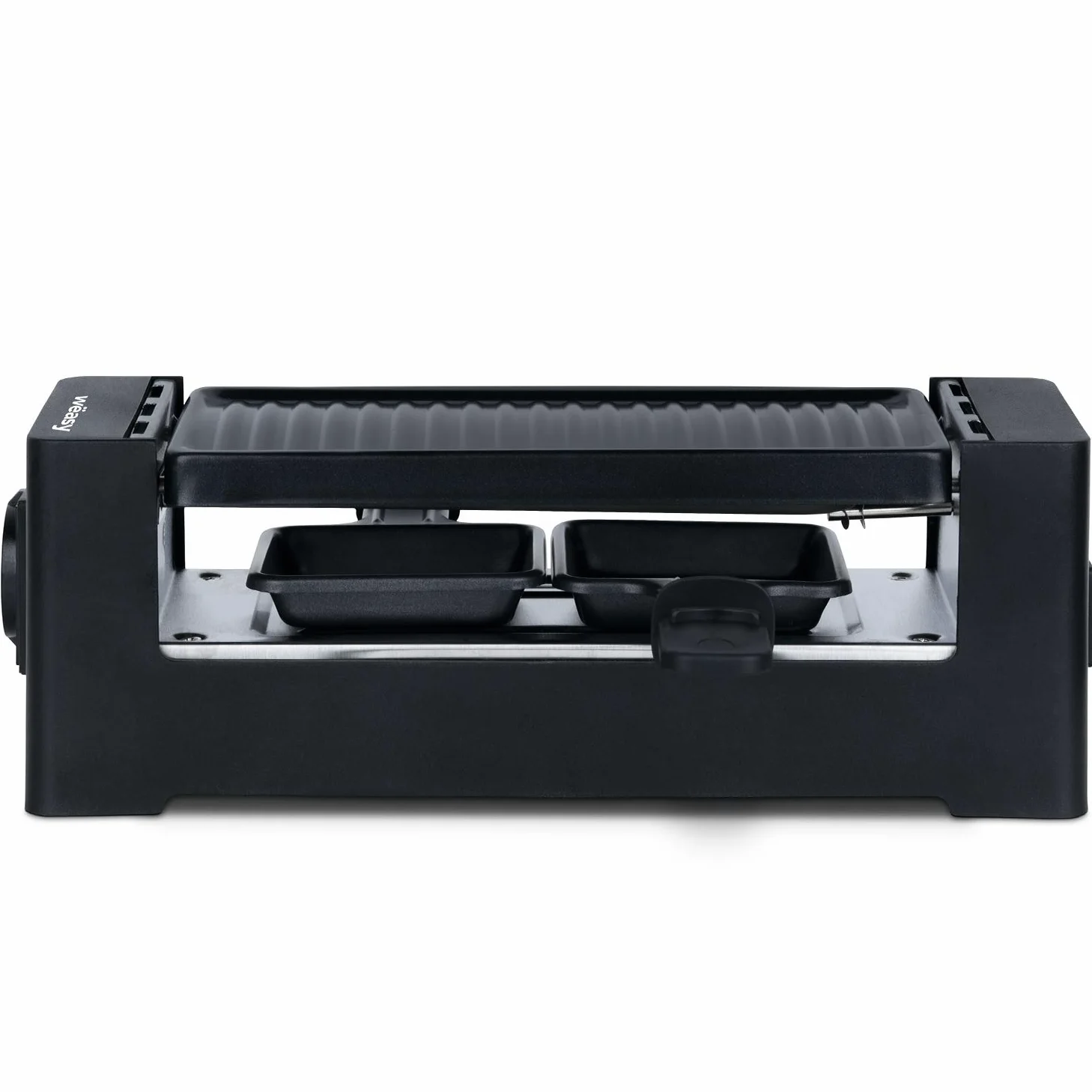 Wëasy Appareil à Raclette 2 Personnes TIK12, Multifonction 2 en 1 Raclette et Grill, Connectable avec TAK12 et Jusqu'à 4 Appareils, Antiadhésif, Noir