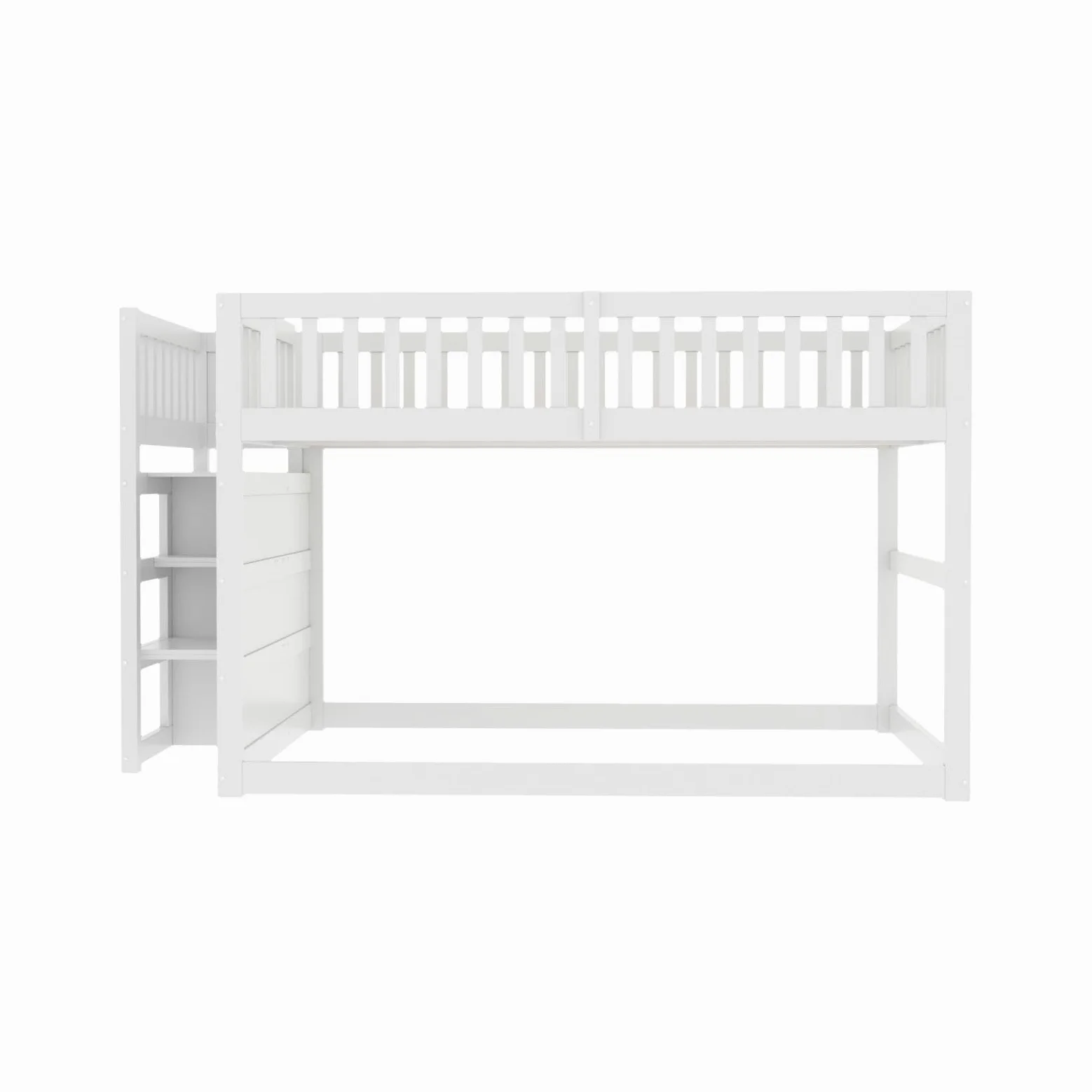PUGSDRLY Lit Superposé en Bois 140x200cm, 2 Places avec 4 Tiroirs, pour Adolescent et Enfant, Design Clôture Haute, Cadre de Lit (Blanc)