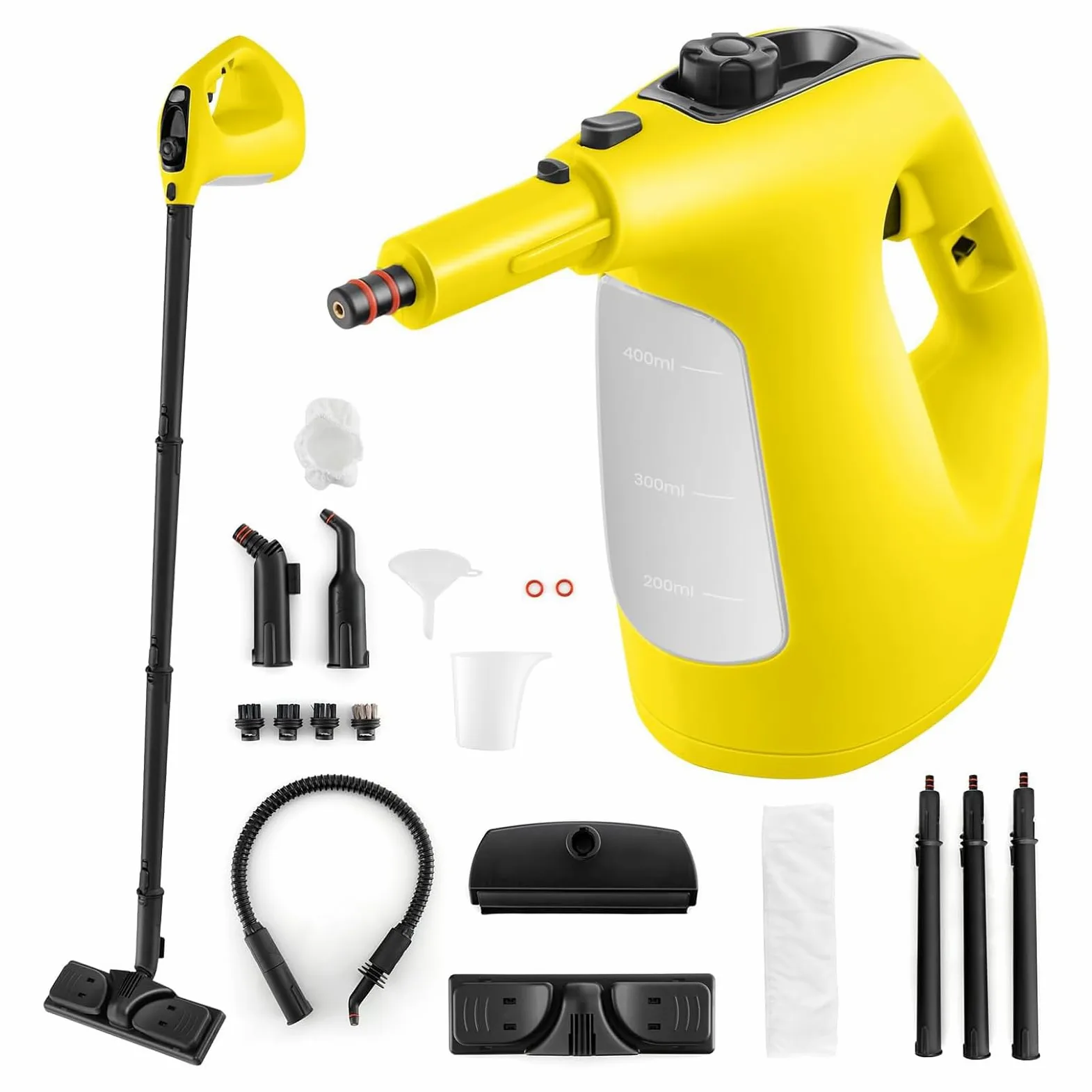 COSTWAY Nettoyeur Vapeur Portatif 1400W avec 14 Accessoires, Balai Vapeur Durée d'Utilisation Illimitée Réservoir d'Eau 400 ml, Nettoyant Vapeur pour Canapé Vitre Plancher Tapis Rideaux (Jaune)